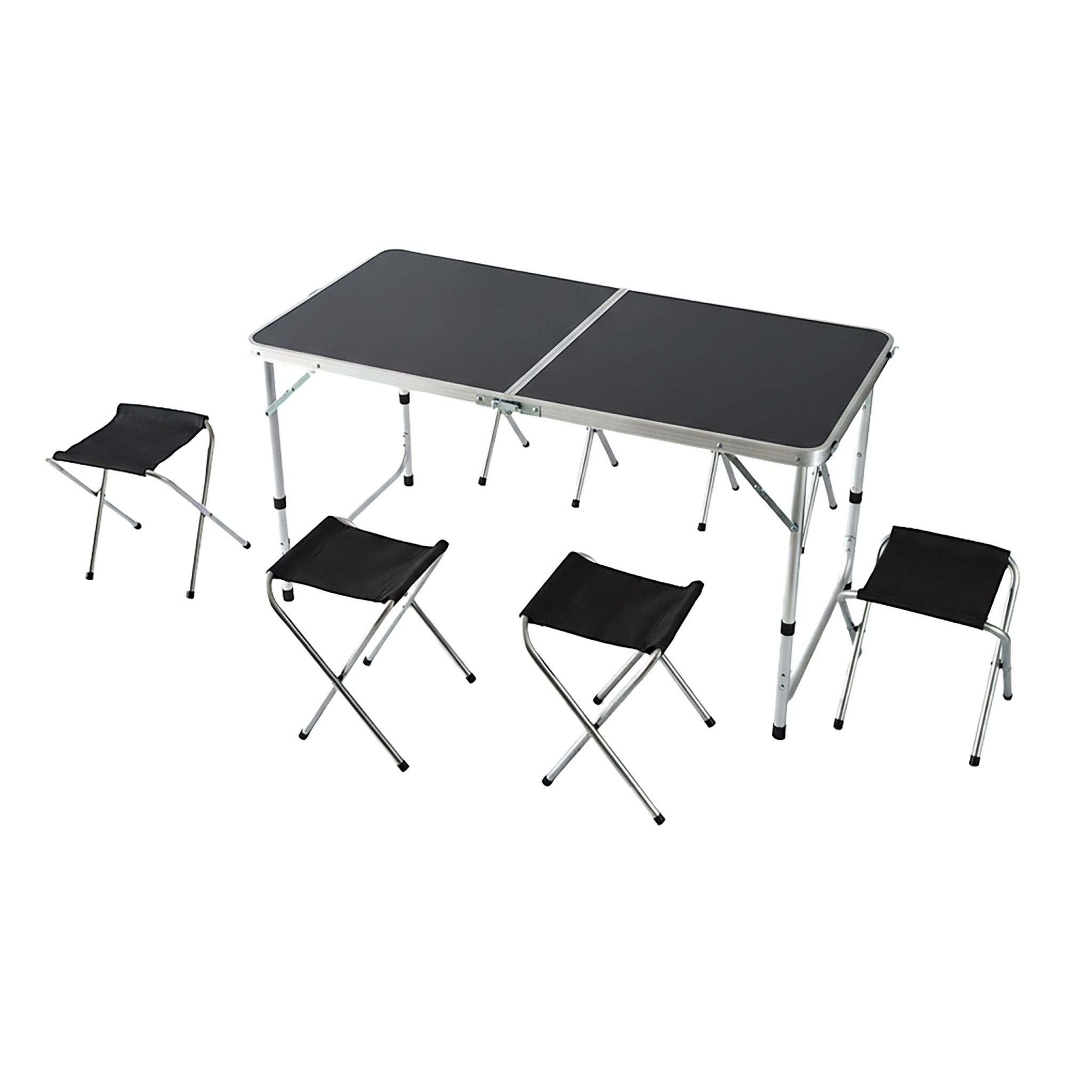 Campingtisch mit 4 Hockern Schwarz-Silber