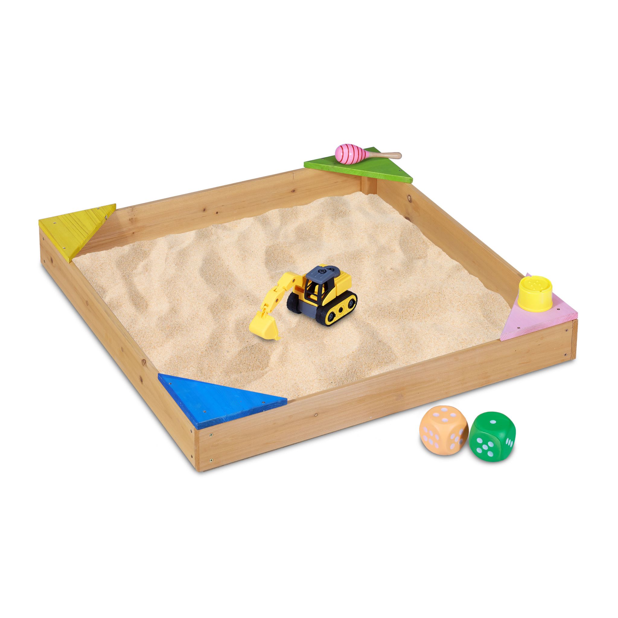 Sandkasten mit Ecksitzen Gelb-Grün-Hellbraun