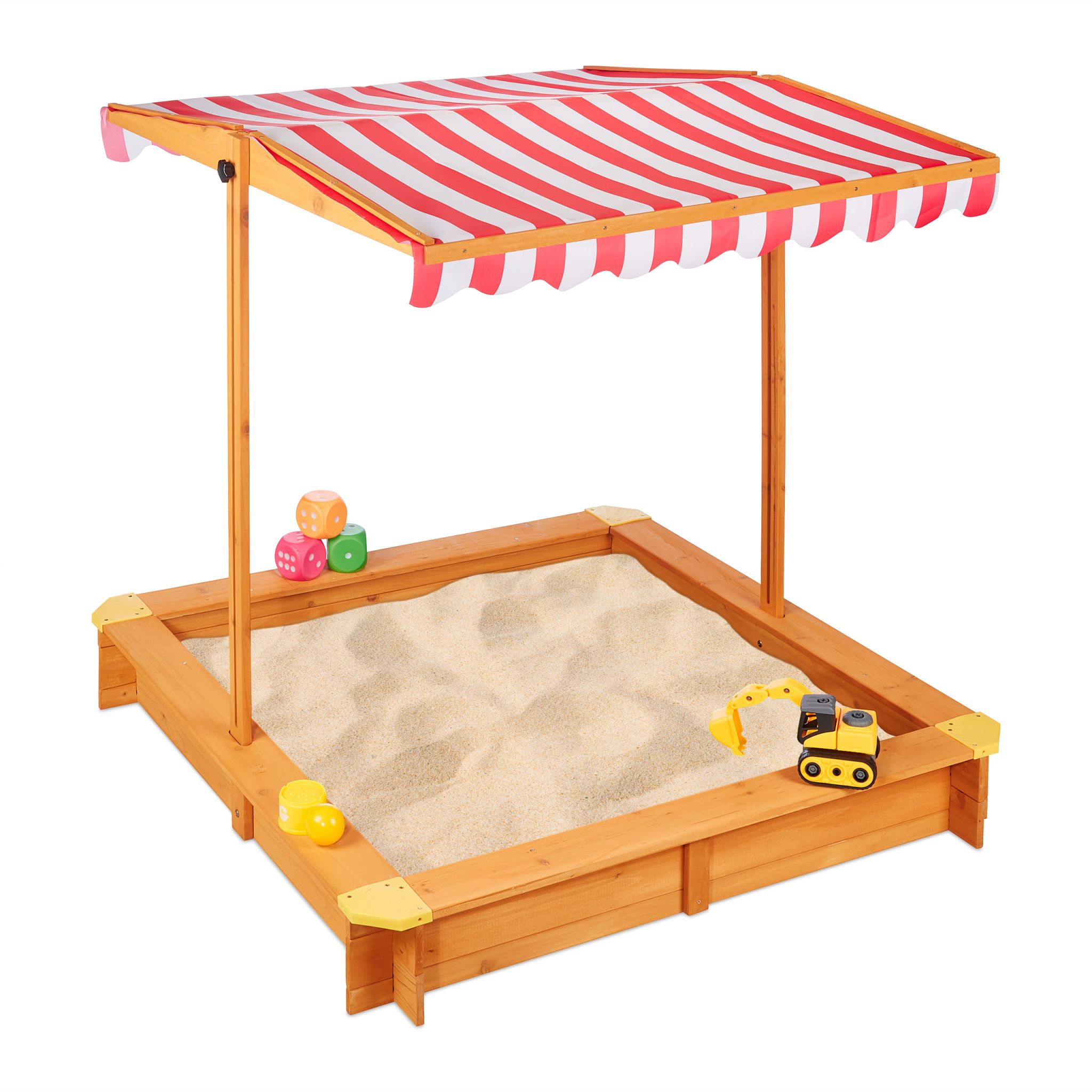 Sandkasten mit Dach Weiss-Hellbraun-Rot