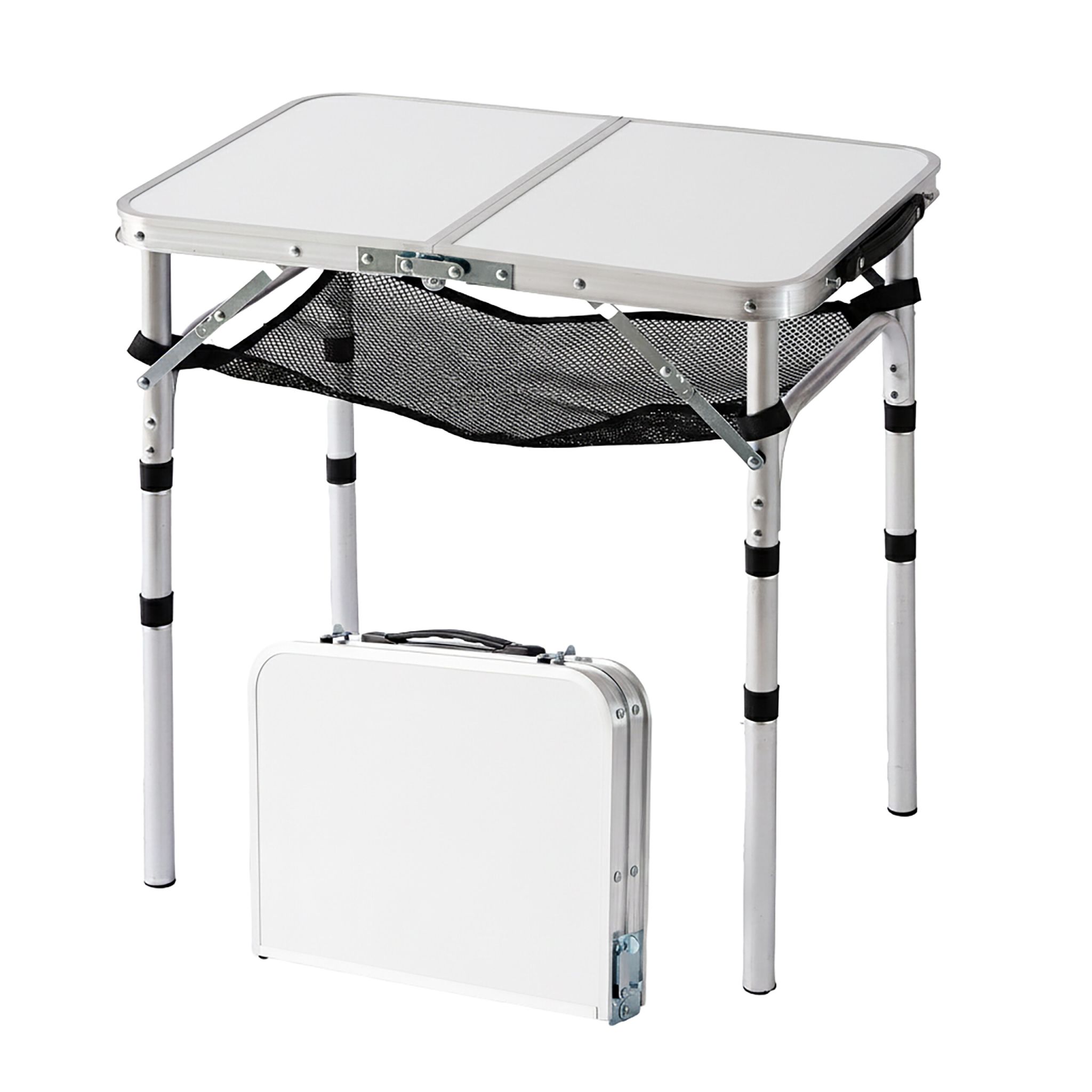 Campingtisch klappbar mit Aufbewahrungsnetz 60 x 40 cm Weiss-Silber-Schwarz