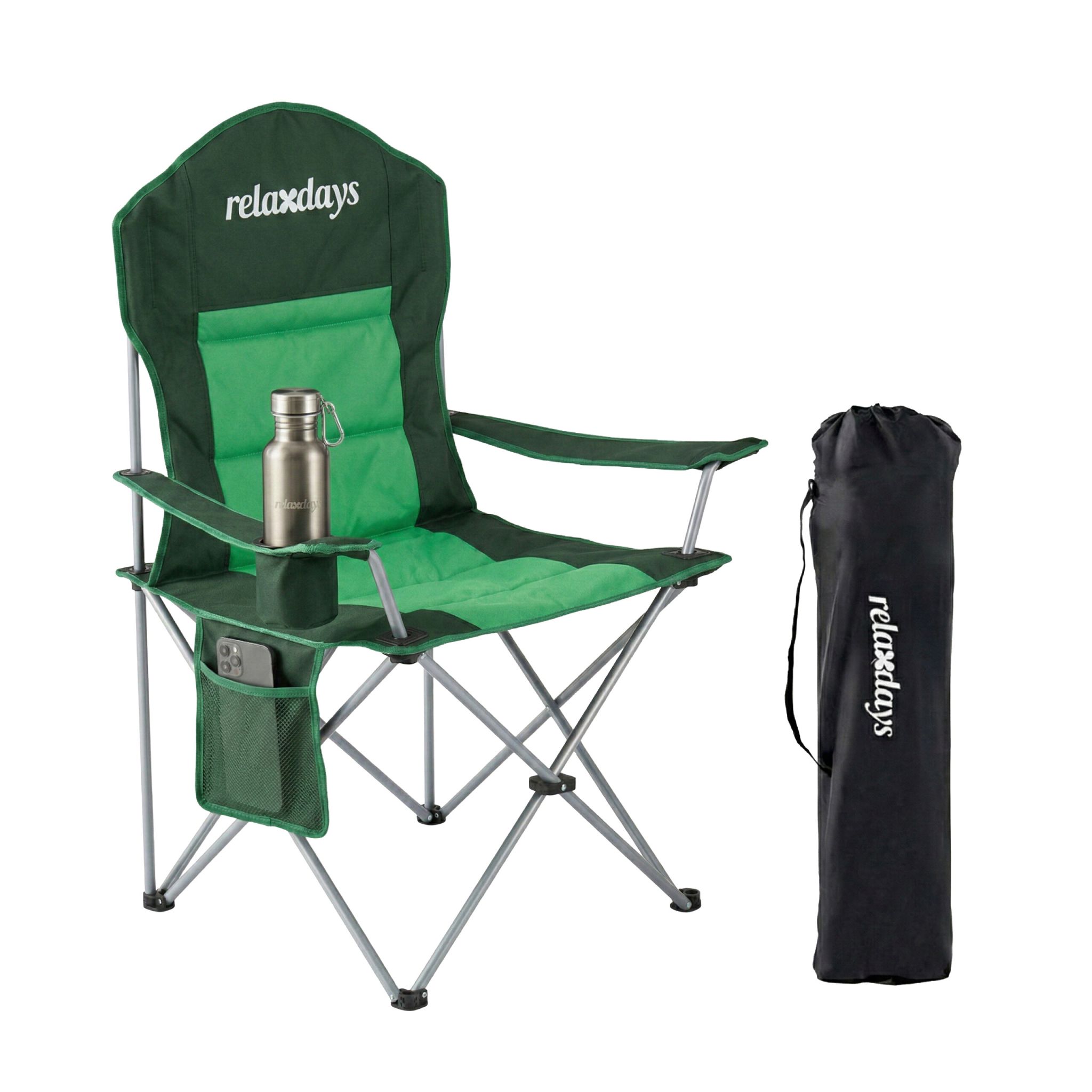 Faltbarer Camping Stuhl Dunkelgrün-Grün-Silber