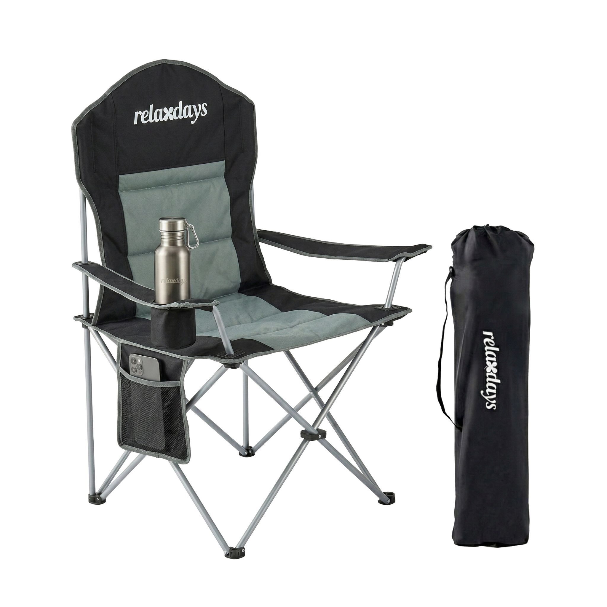 Faltbarer Camping Stuhl Schwarz-Silber-Grau