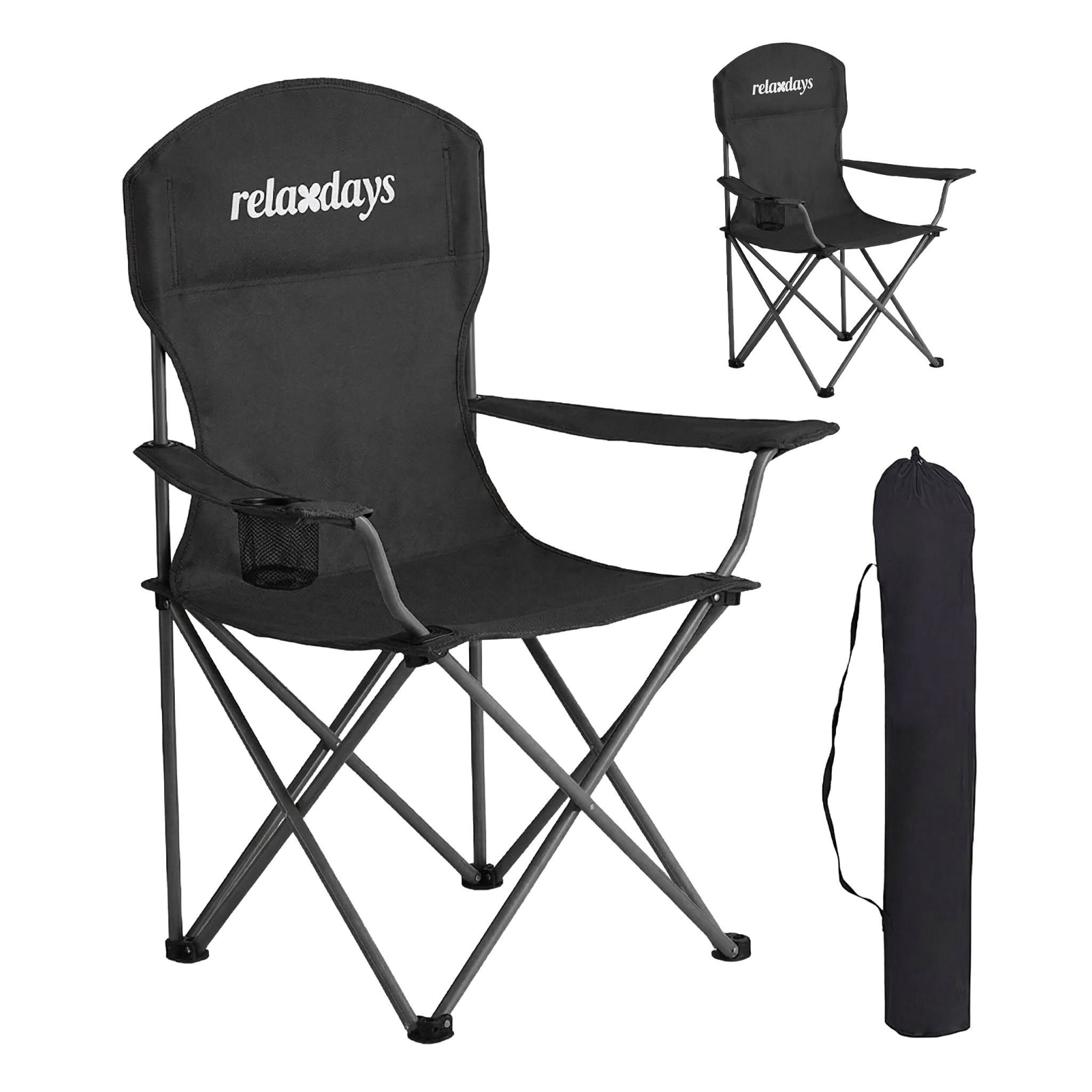 Faltbarer Camping Stuhl 2er-Set Schwarz-Silber