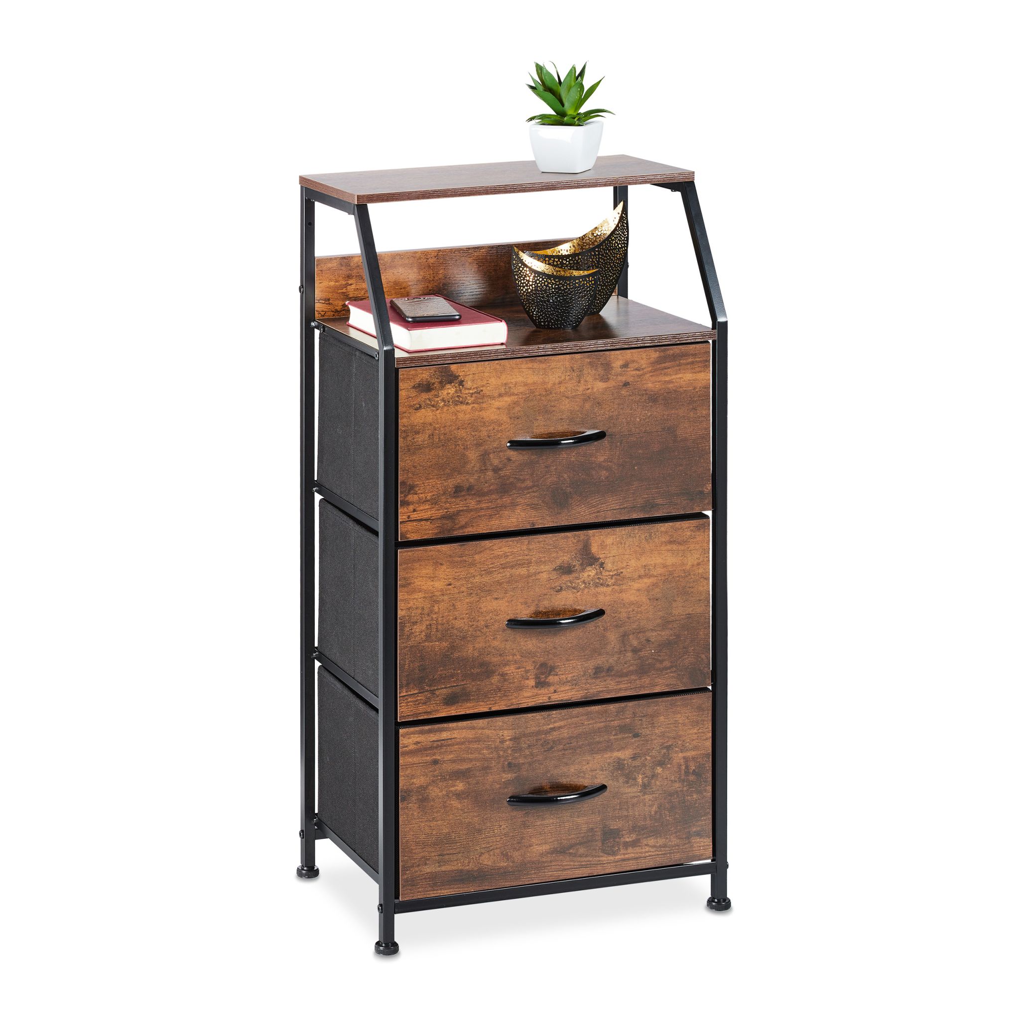 Standregal Industrial mit 3 Schubladen Dunkelbraun-Schwarz