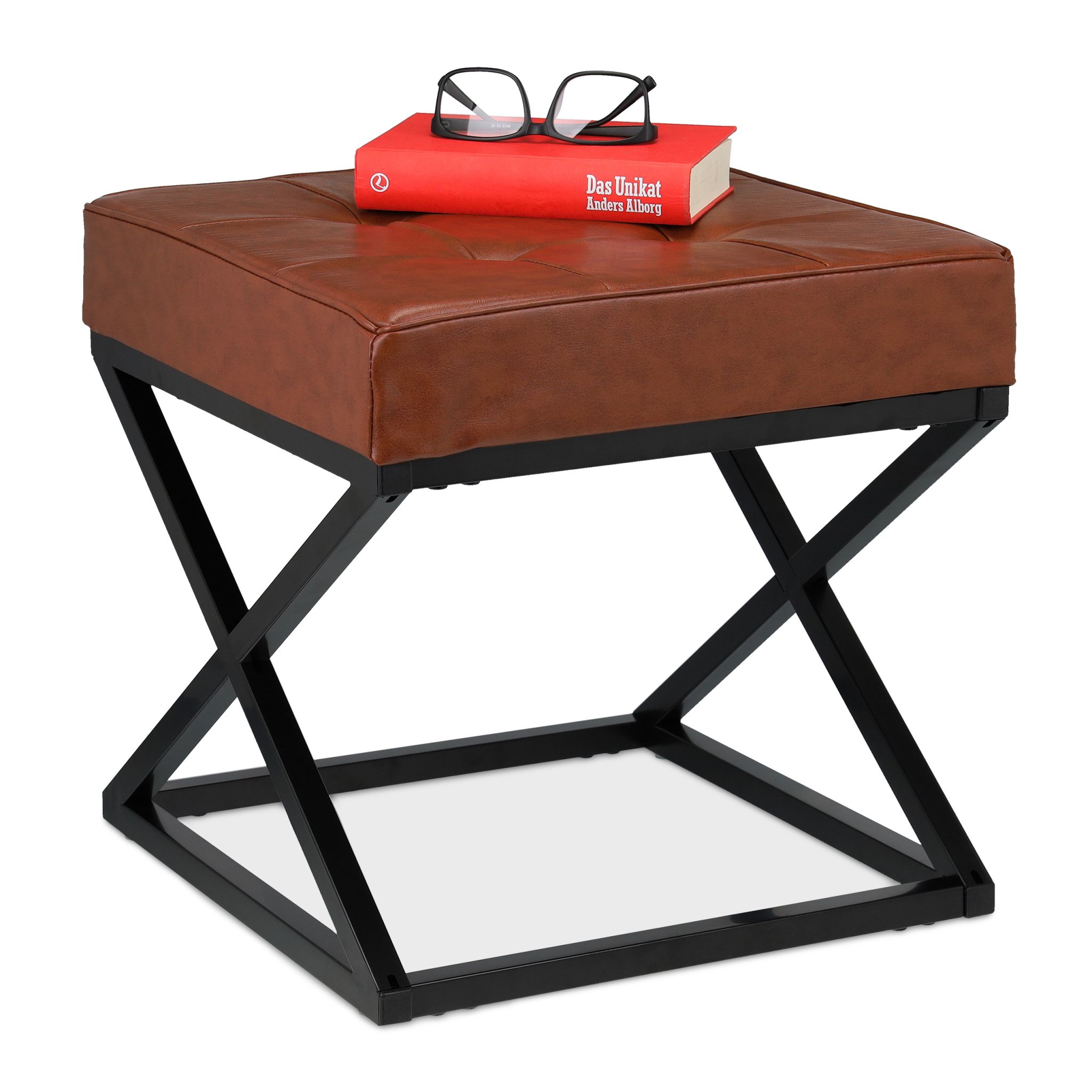 Sitzhocker mit Kunstleder Dunkelbraun-Schwarz