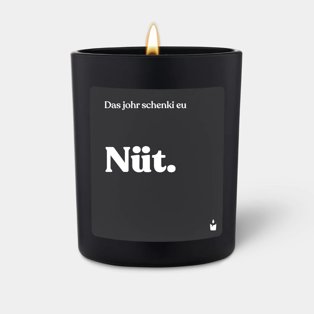 Duftkerze Schwarz Woody Das johr schenki eu Nüt.