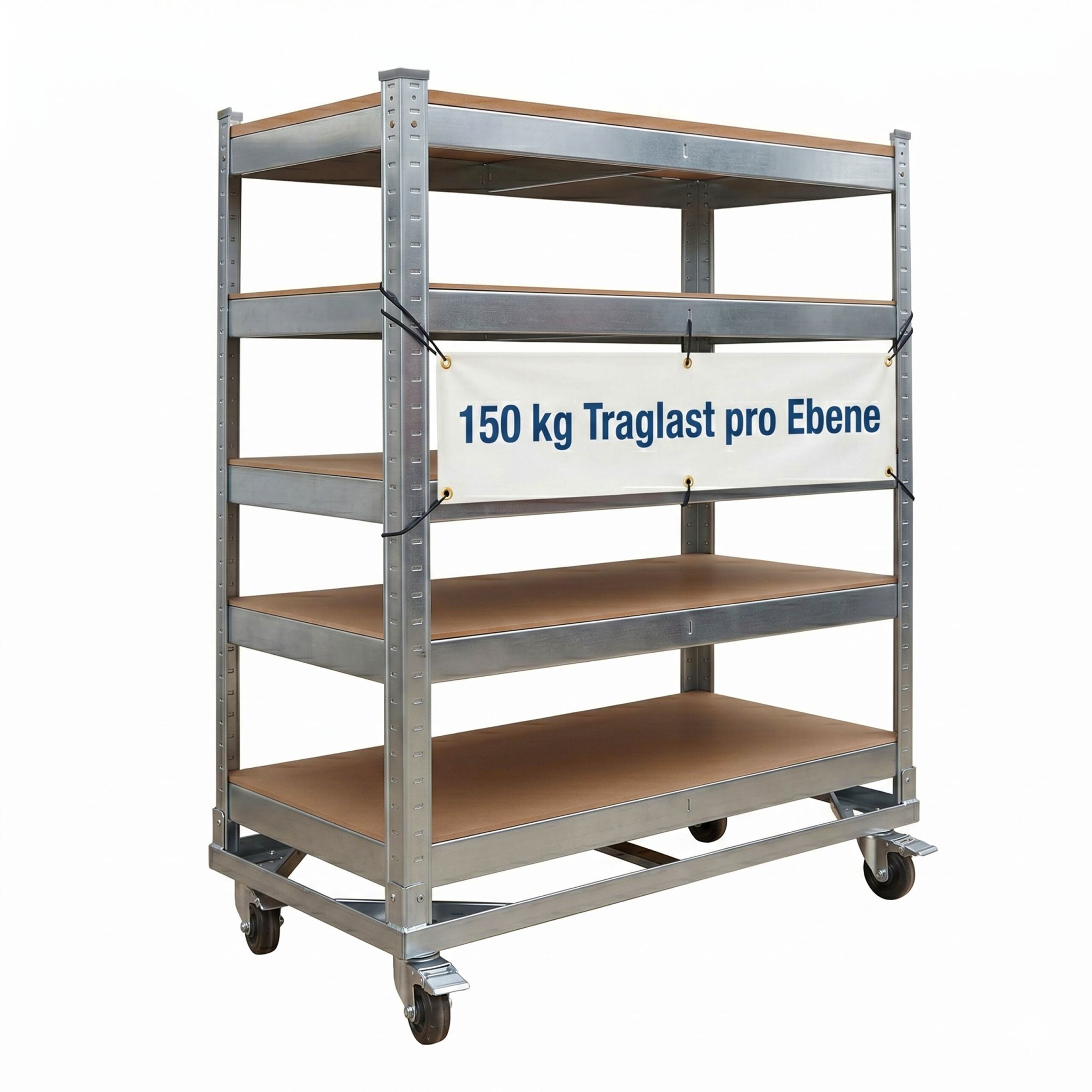 Etagenwagen 5 Ebenen mit Rollen Hellbraun-Silber