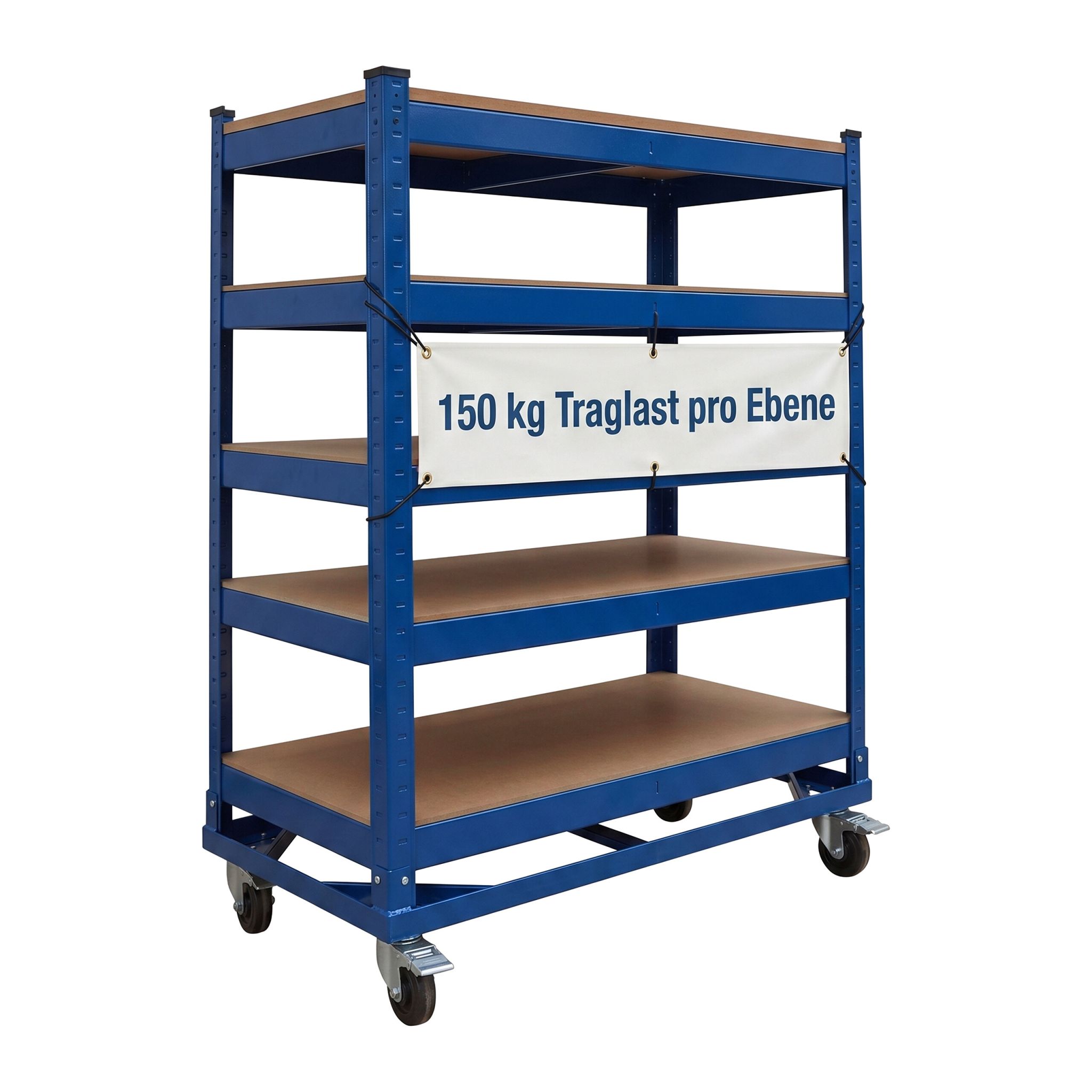 Etagenwagen 5 Ebenen mit Rollen Blau-Hellbraun
