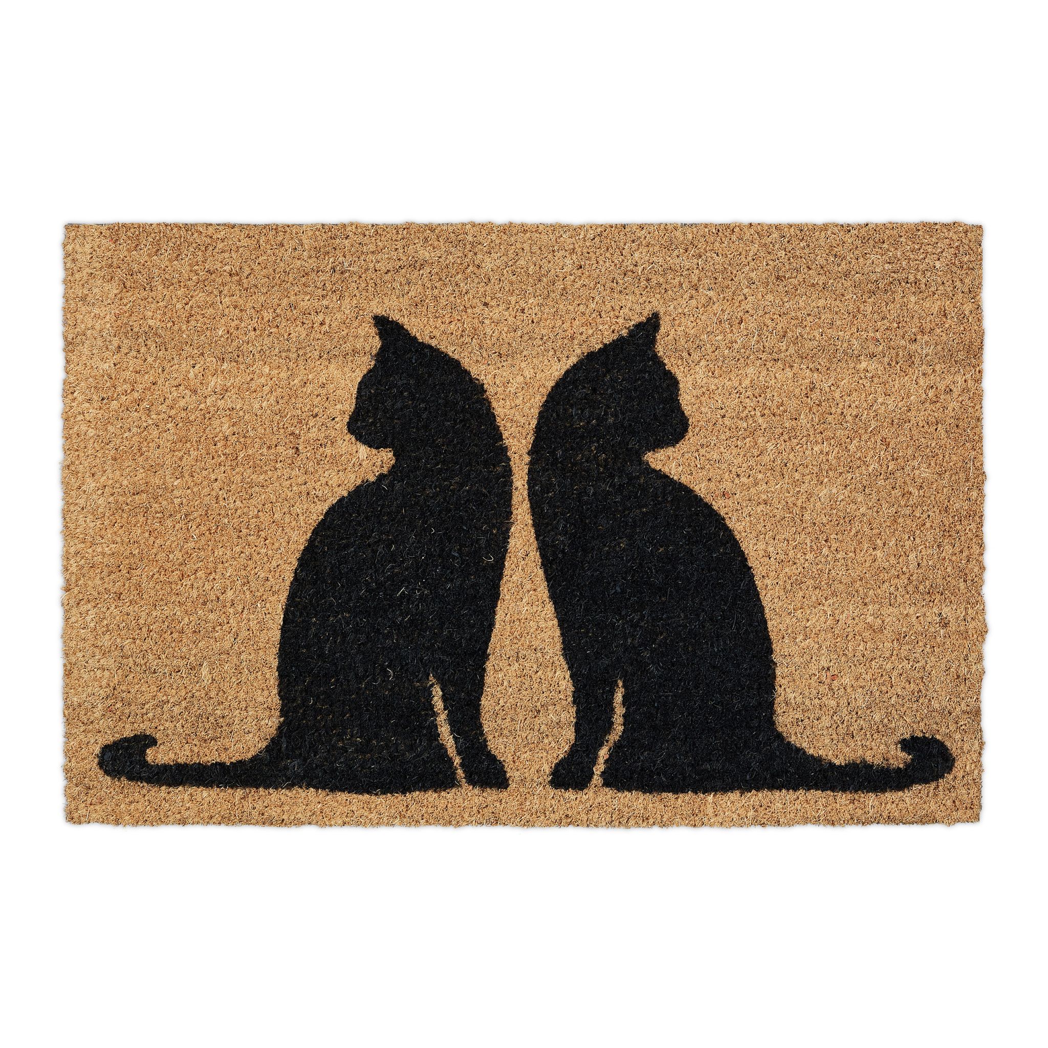Kokos Fussmatte mit Katzenmotiv Hellbraun-Schwarz