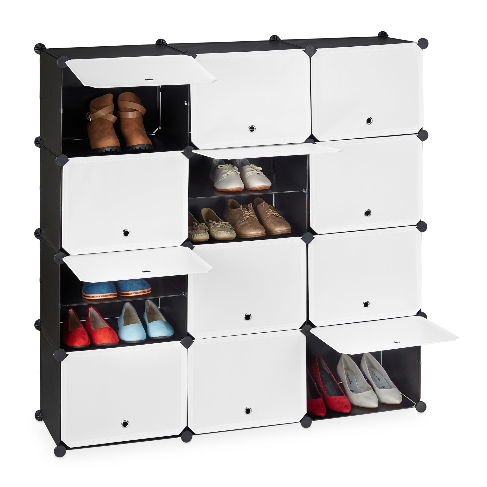Schuhschrank Stecksystem 24 Fächer Weiss-Schwarz