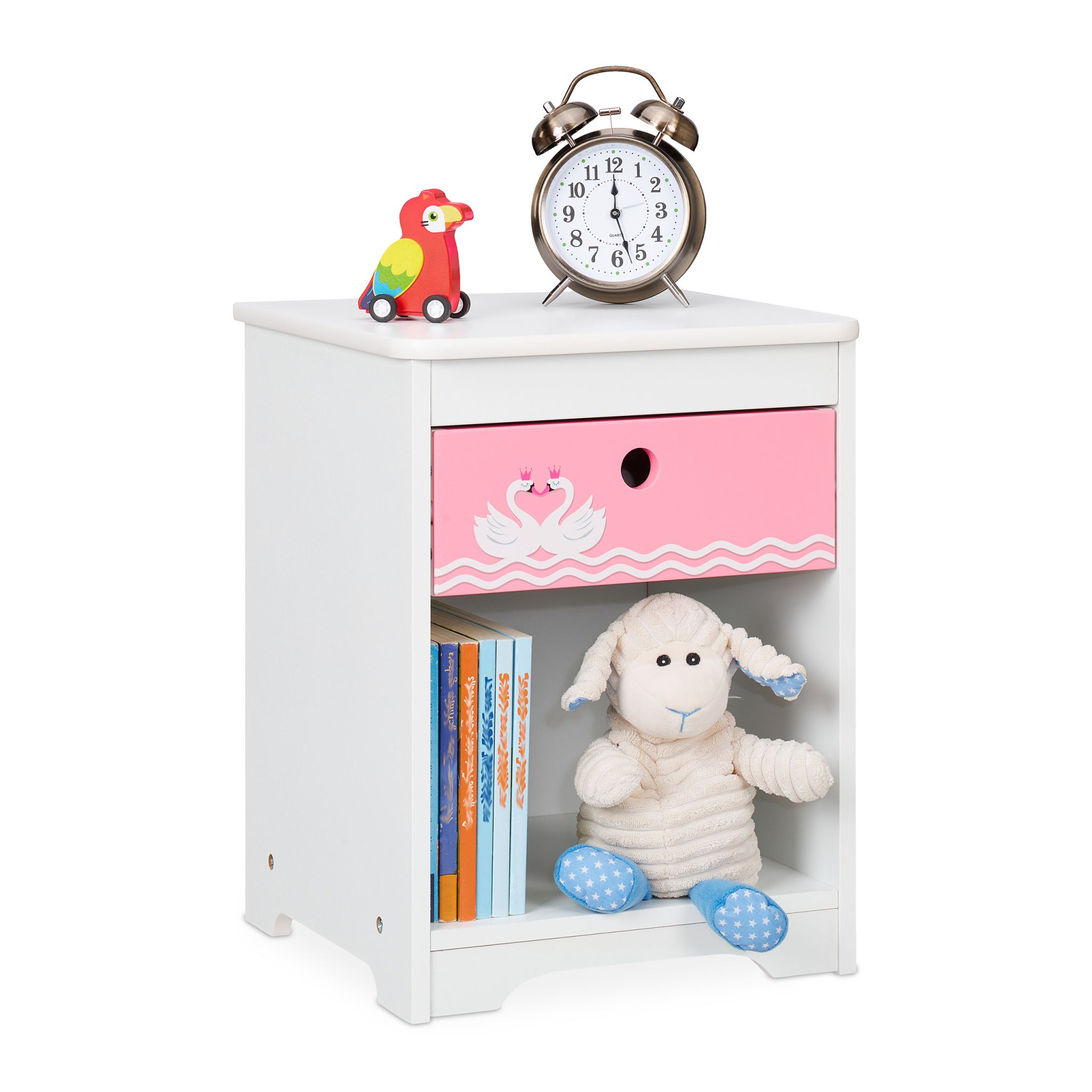 Kinder Nachttisch Schwan Weiss-Rosa
