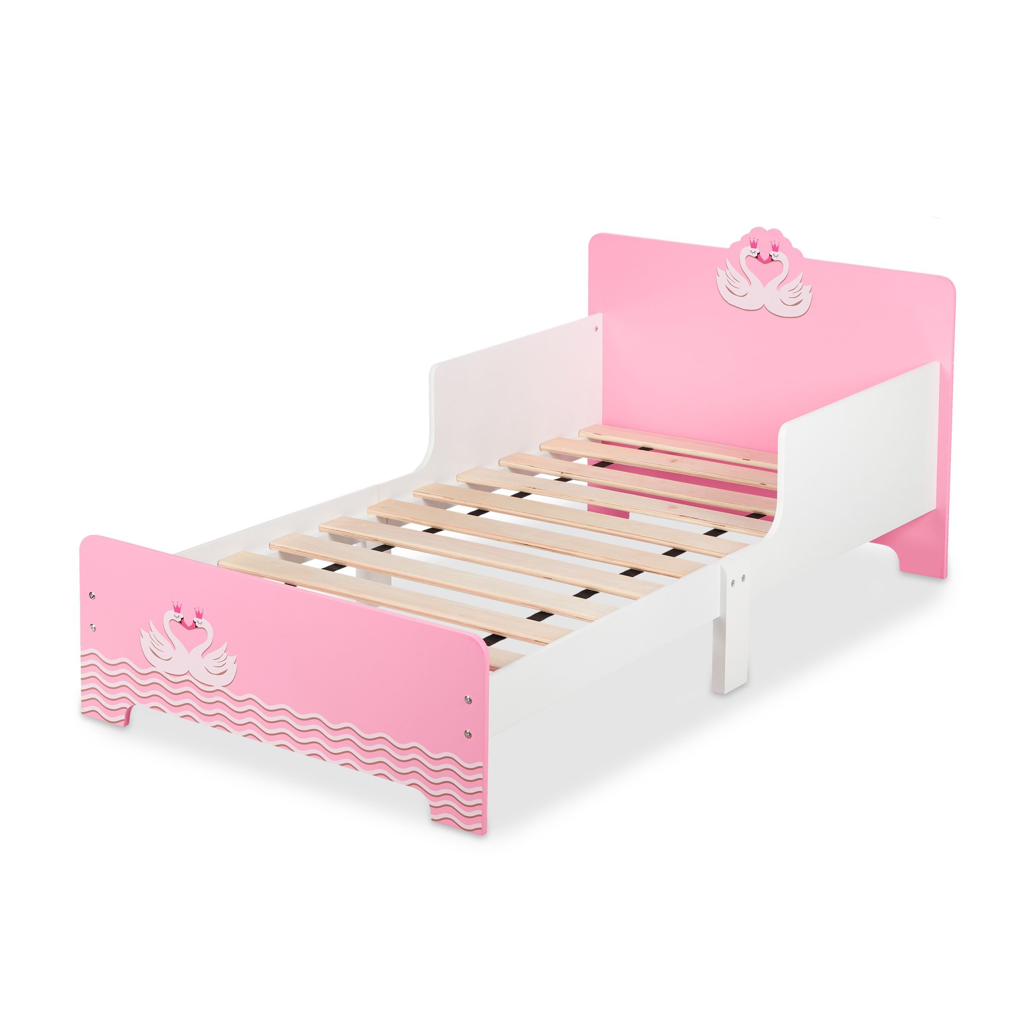 Kinderbett Schwan Weiss-Hellbraun-Rosa
