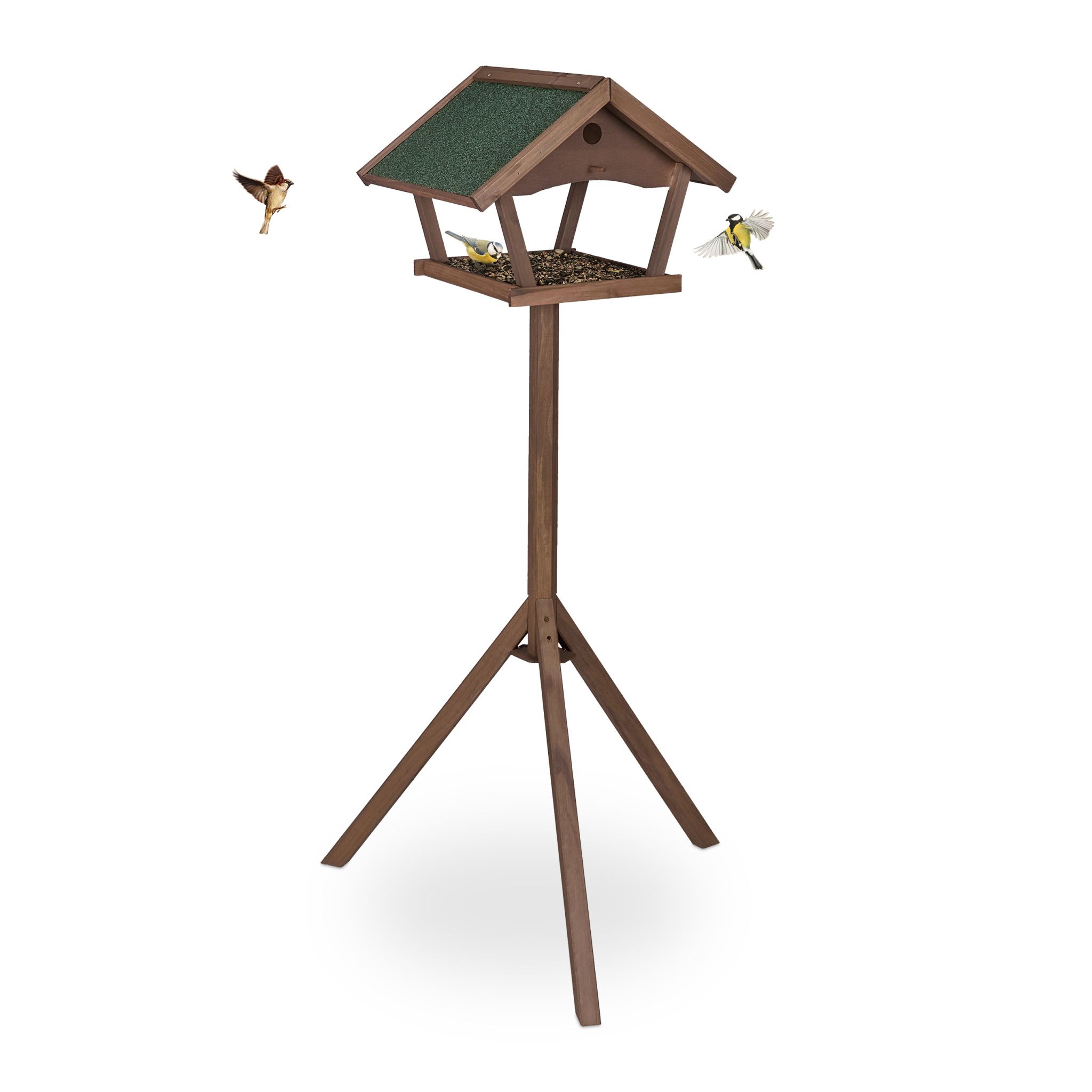 XXL Vogelfutterhaus mit Ständer Braun-Dunkelgrün