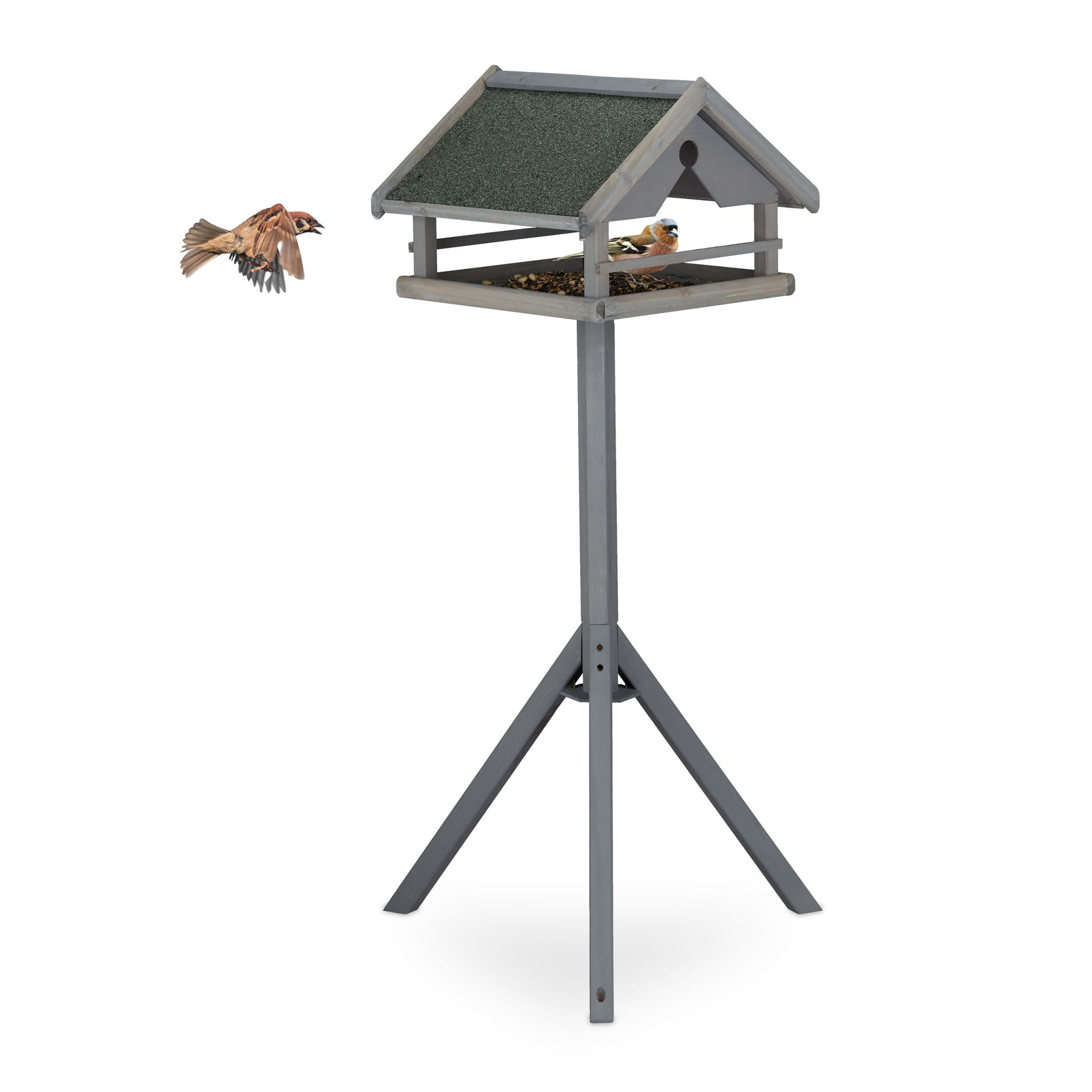 Graues Vogelfutterhaus mit Ständer Dunkelgrün-Grau