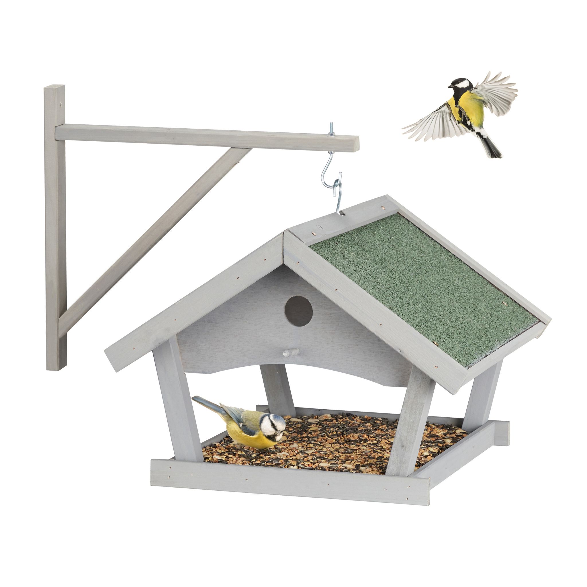 Graues Vogelfutterhaus zur Wandmontage Dunkelgrün-Grau