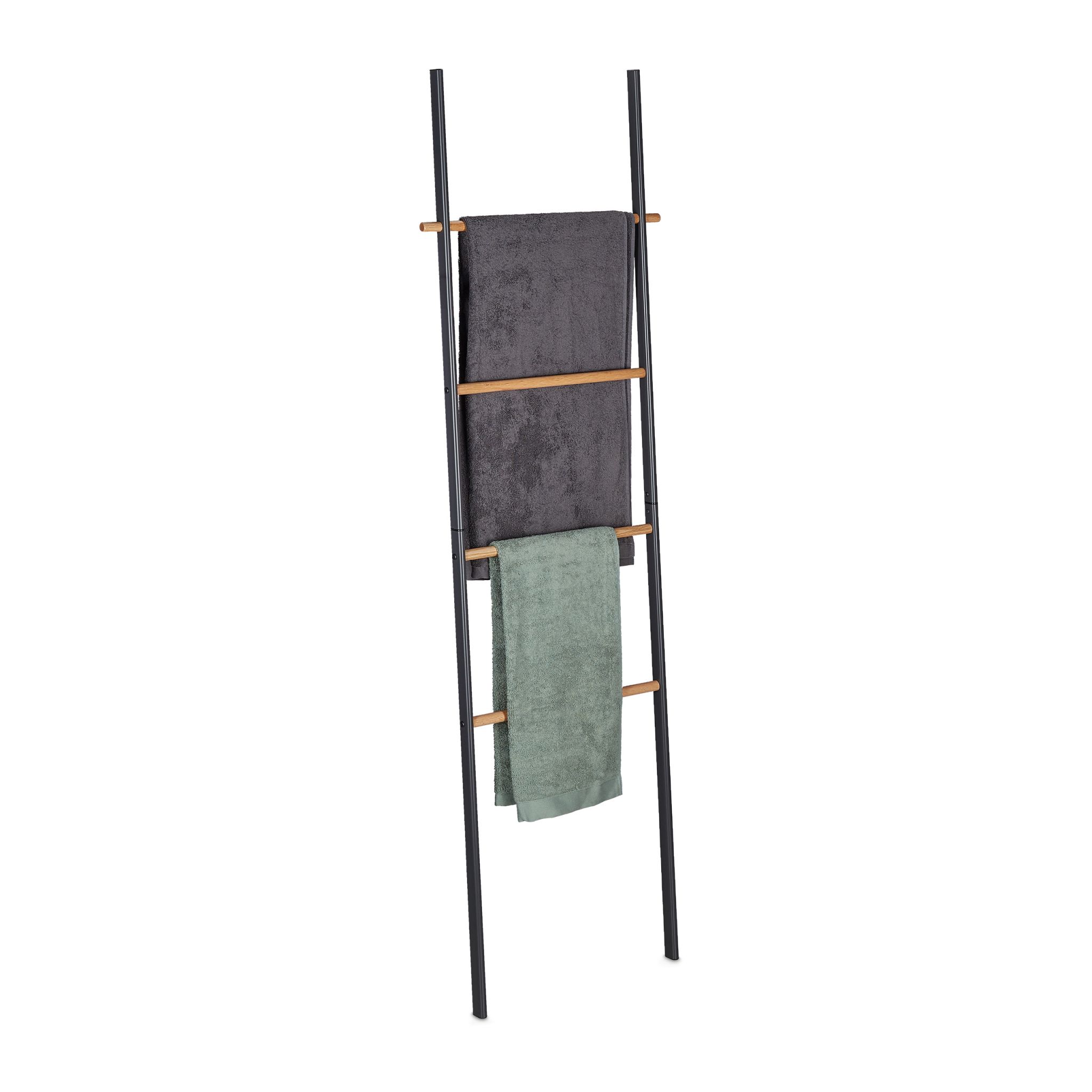 Handtuchleiter Holz & Metall Anthrazit-Hellbraun
