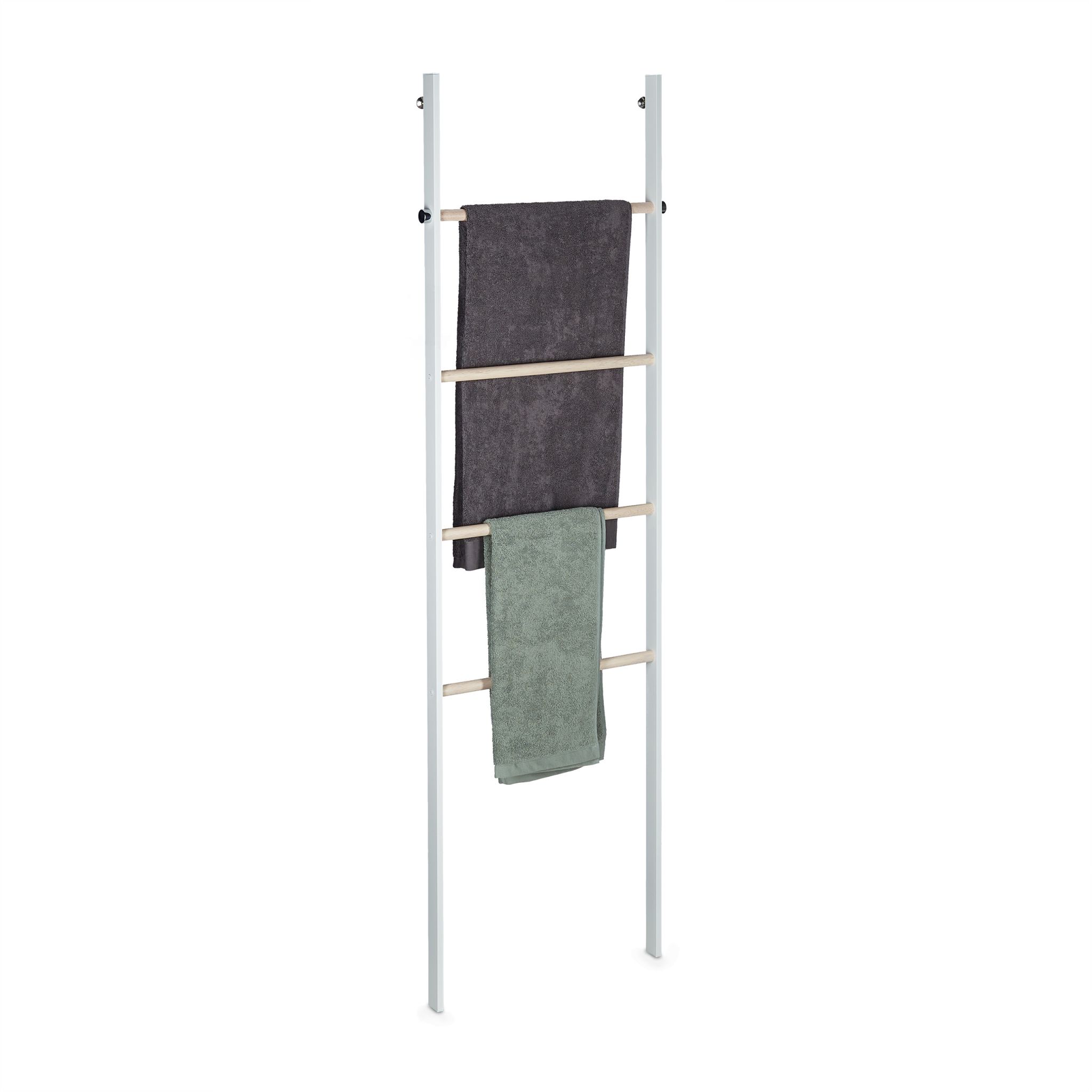 Handtuchleiter Holz & Metall Weiss-Hellbraun