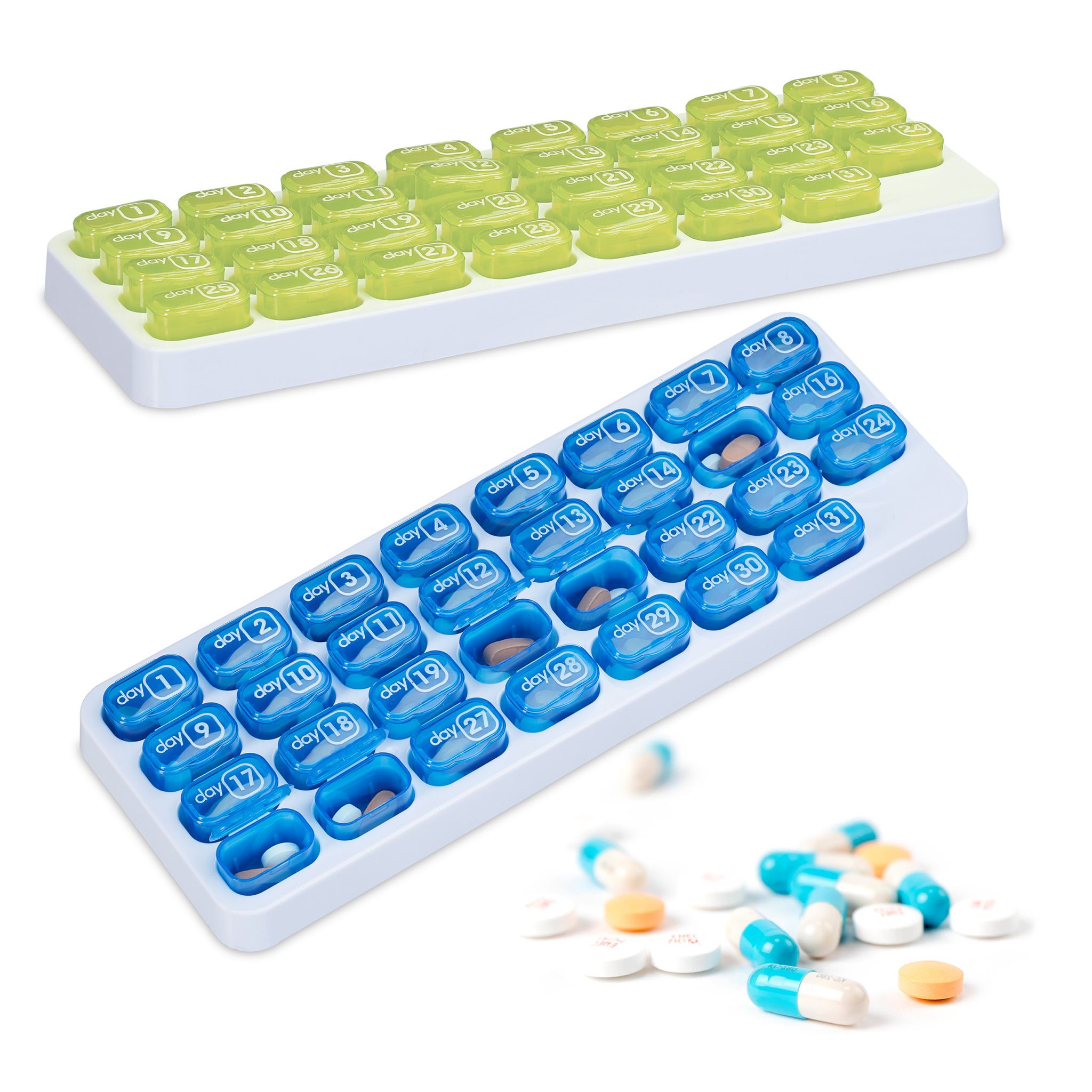Tablettenbox Monat 2er-Set Weiss-Blau-Grün