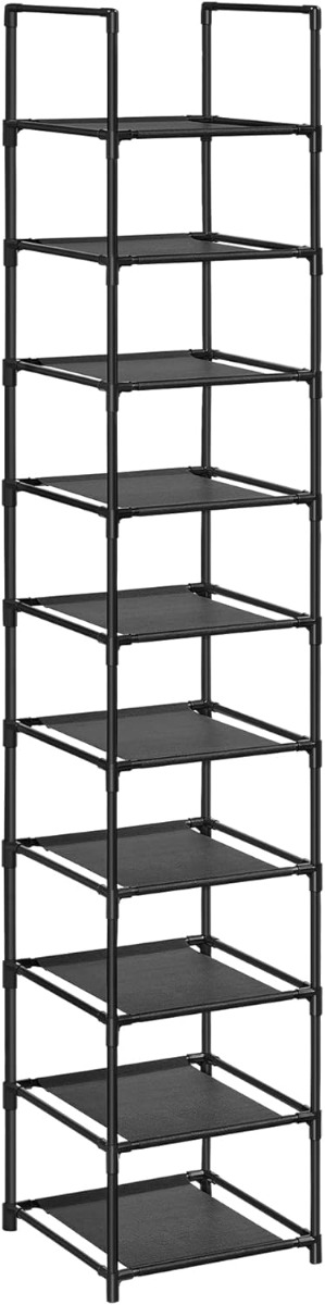 Schuhregal Metallgestell 10 Ebenen, 33 x 33 x 173 cm, Schwarz