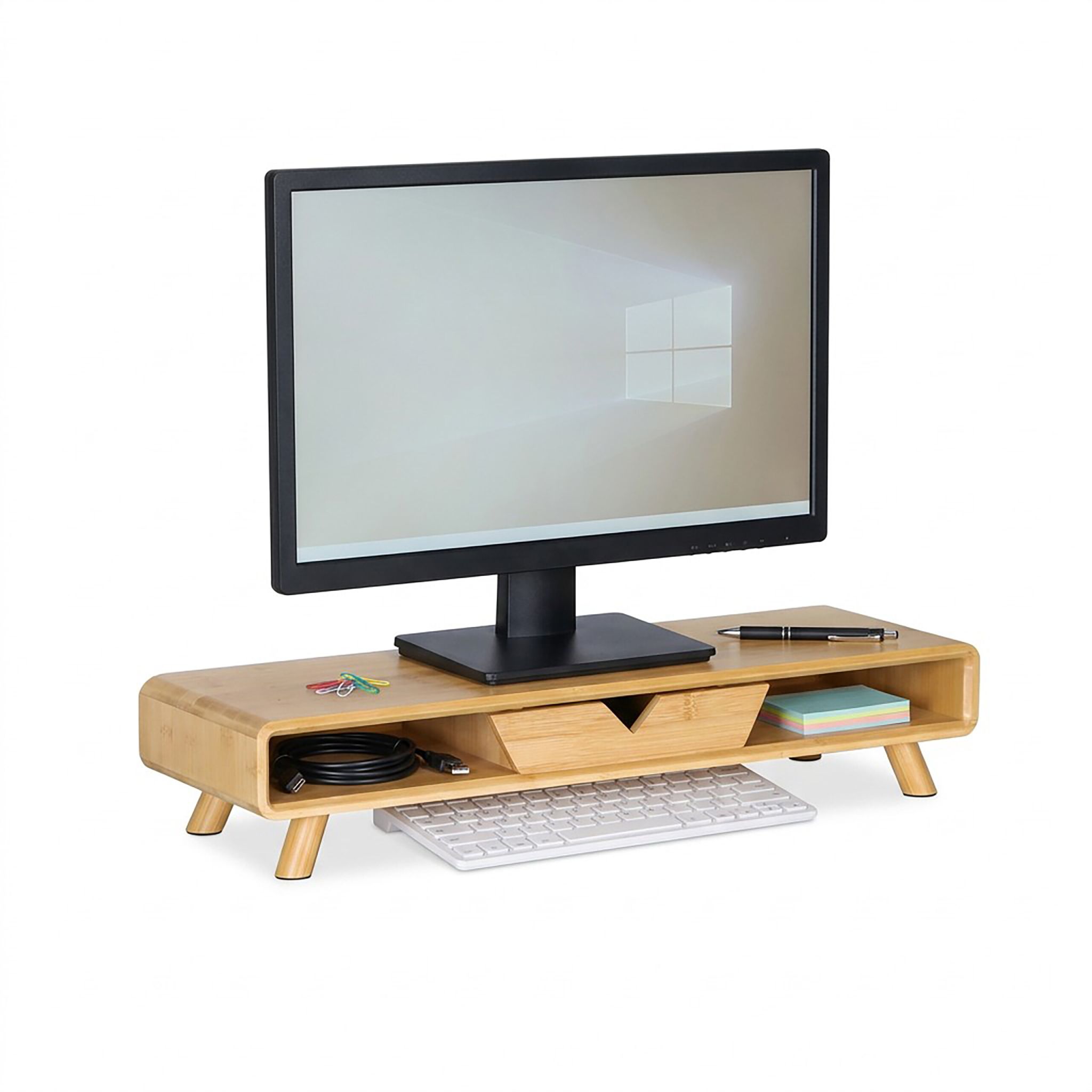 Monitorständer mit Schublade Hellbraun