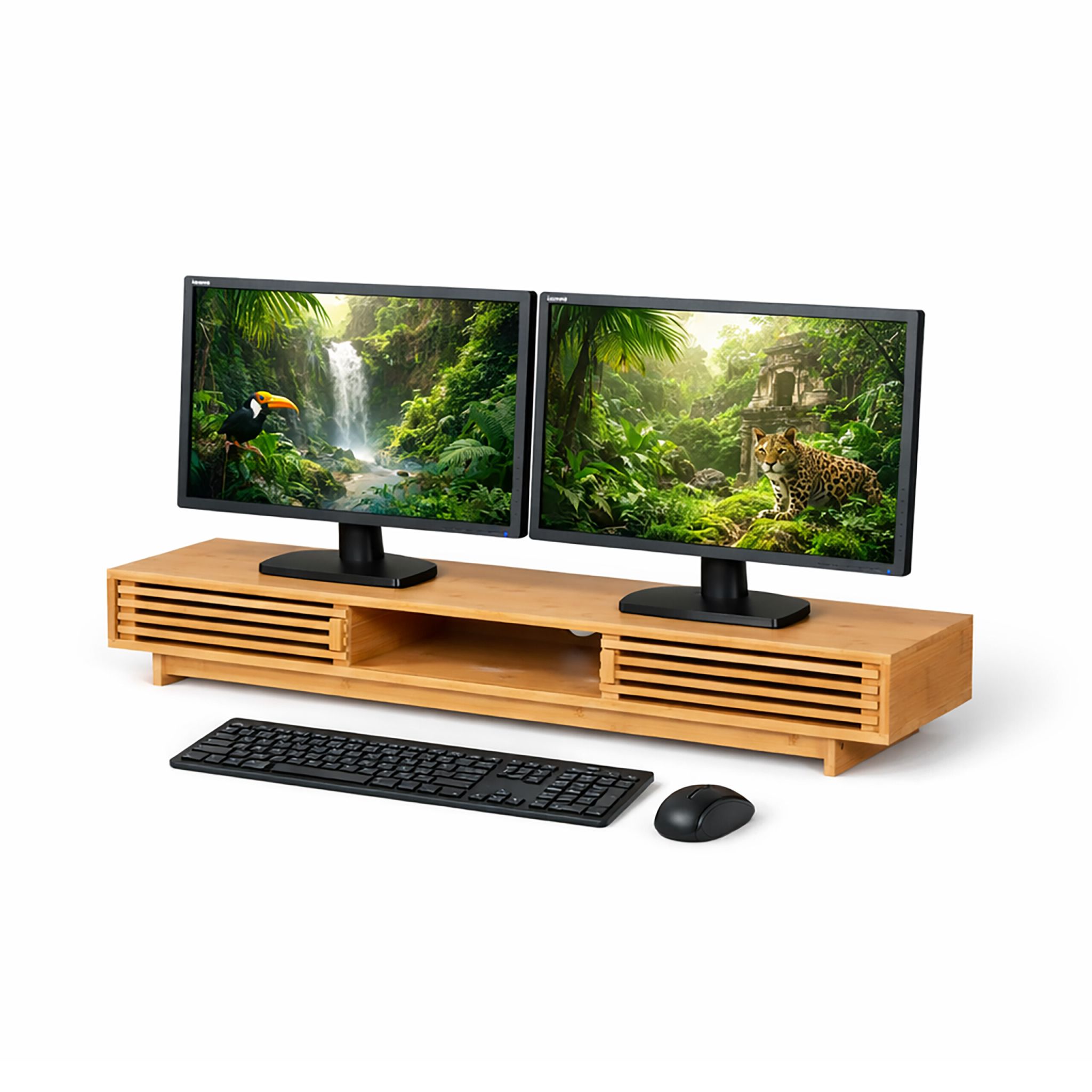 Monitorständer mit 3 Fächern Hellbraun