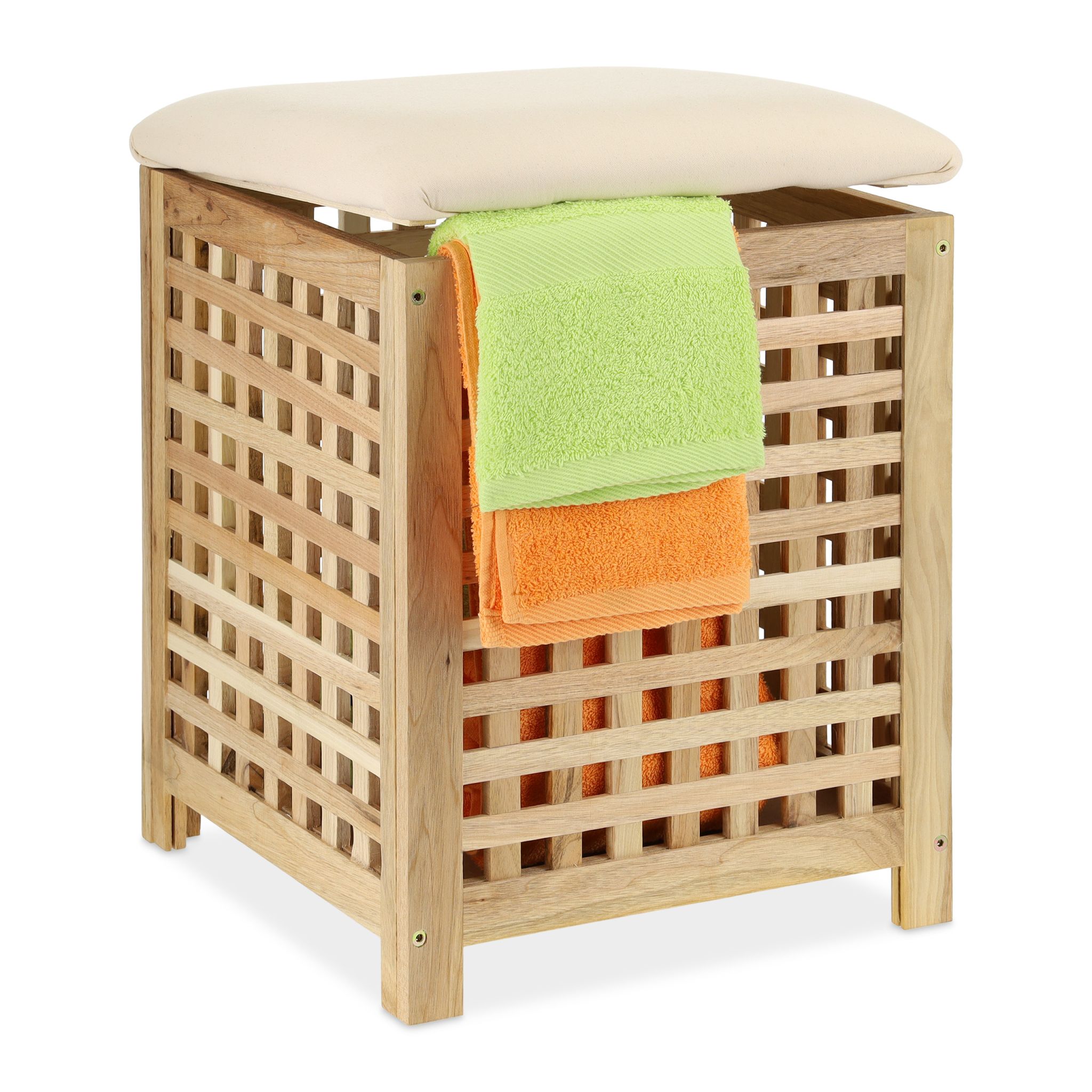 Wäschekorb mit Sitz Walnuss Creme-Hellbraun