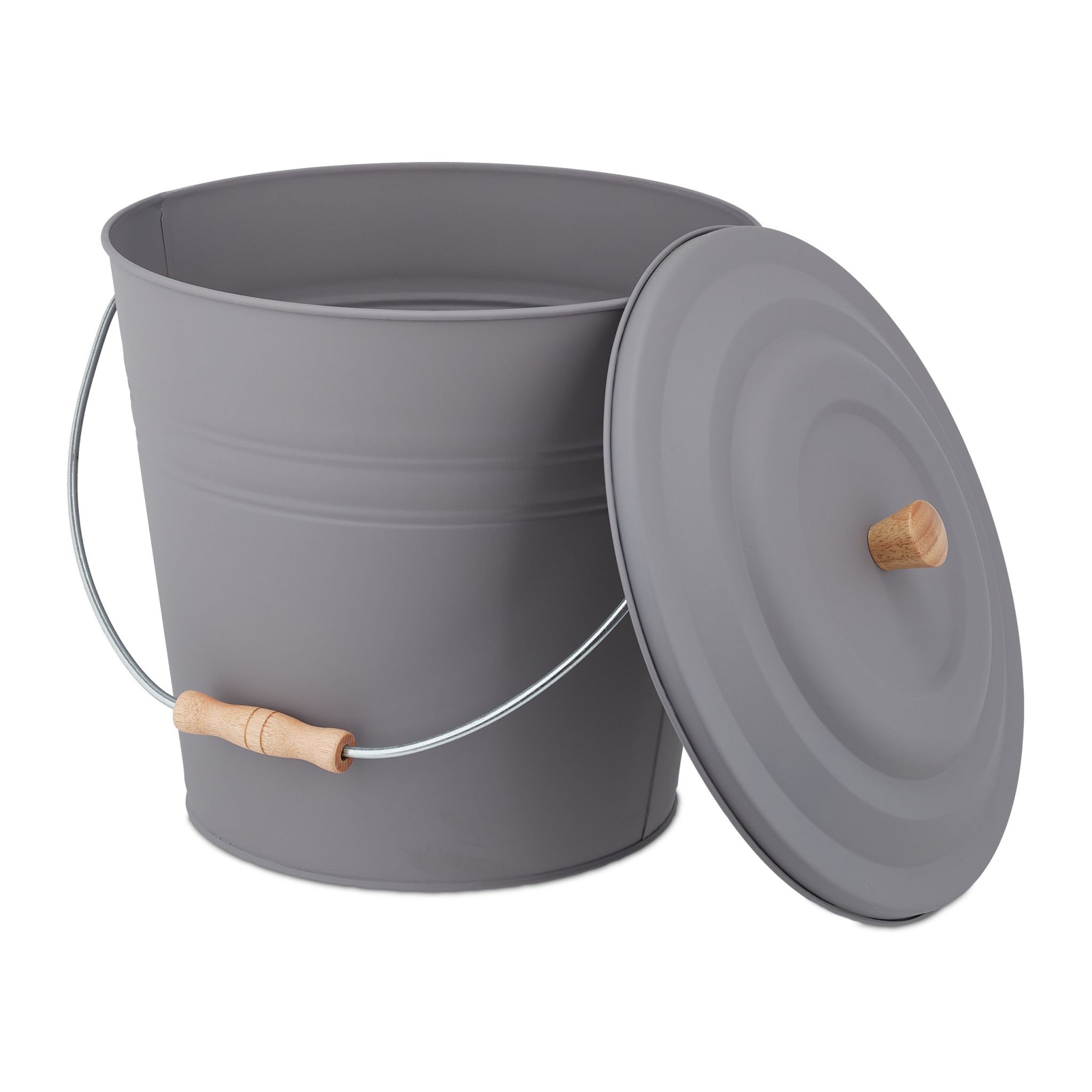Ascheeimer mit Deckel 12l Hellbraun-Grau