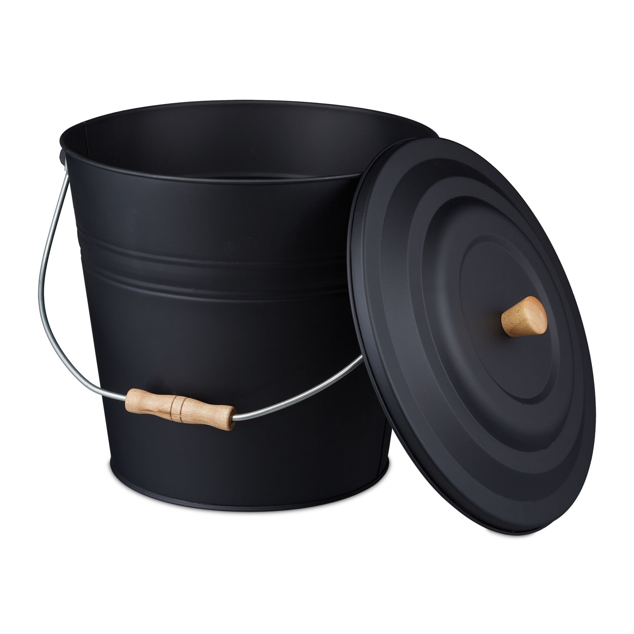Ascheeimer mit Deckel 12l Hellbraun-Schwarz