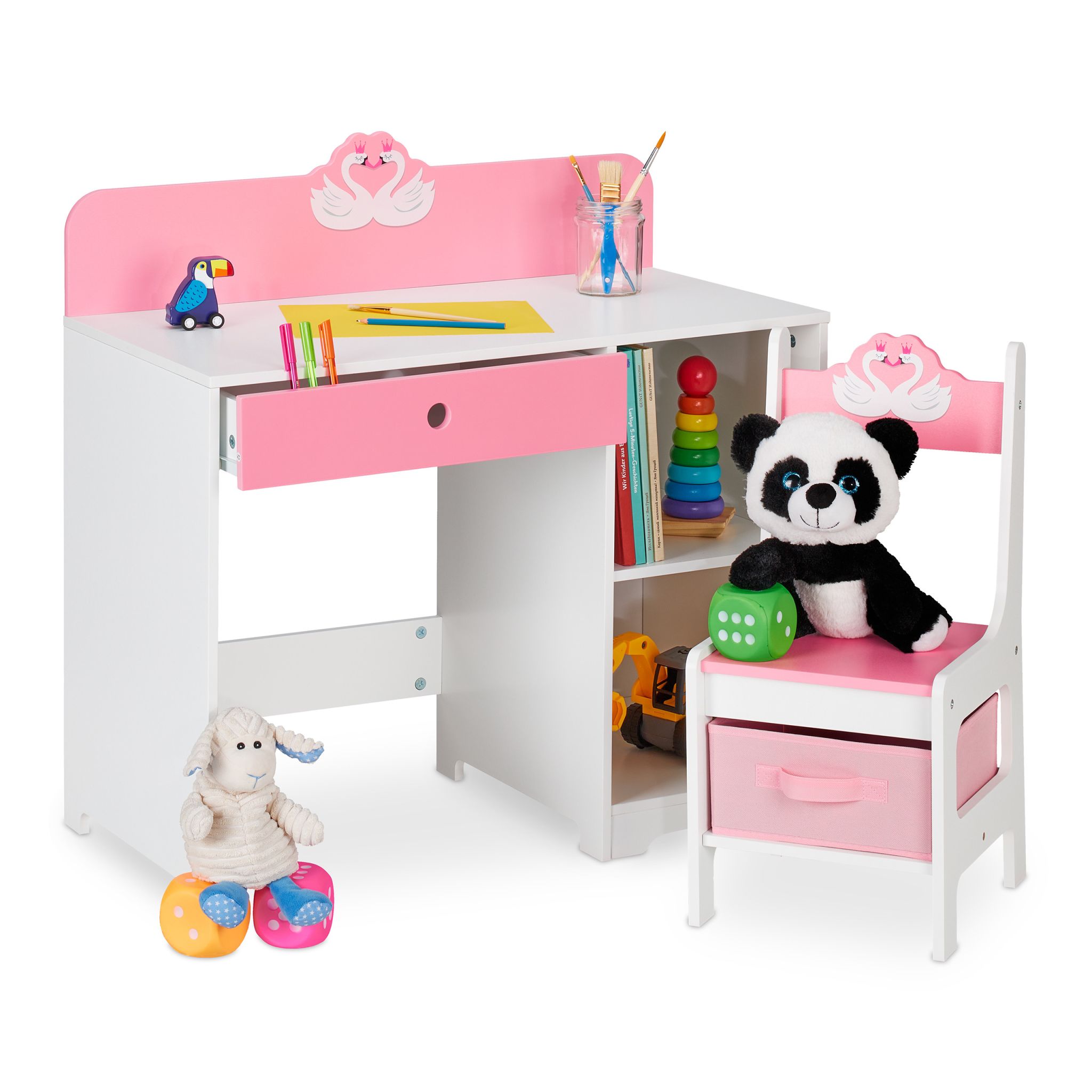 Kinder Schreibtisch und Stuhl Schwan Weiss-Rosa