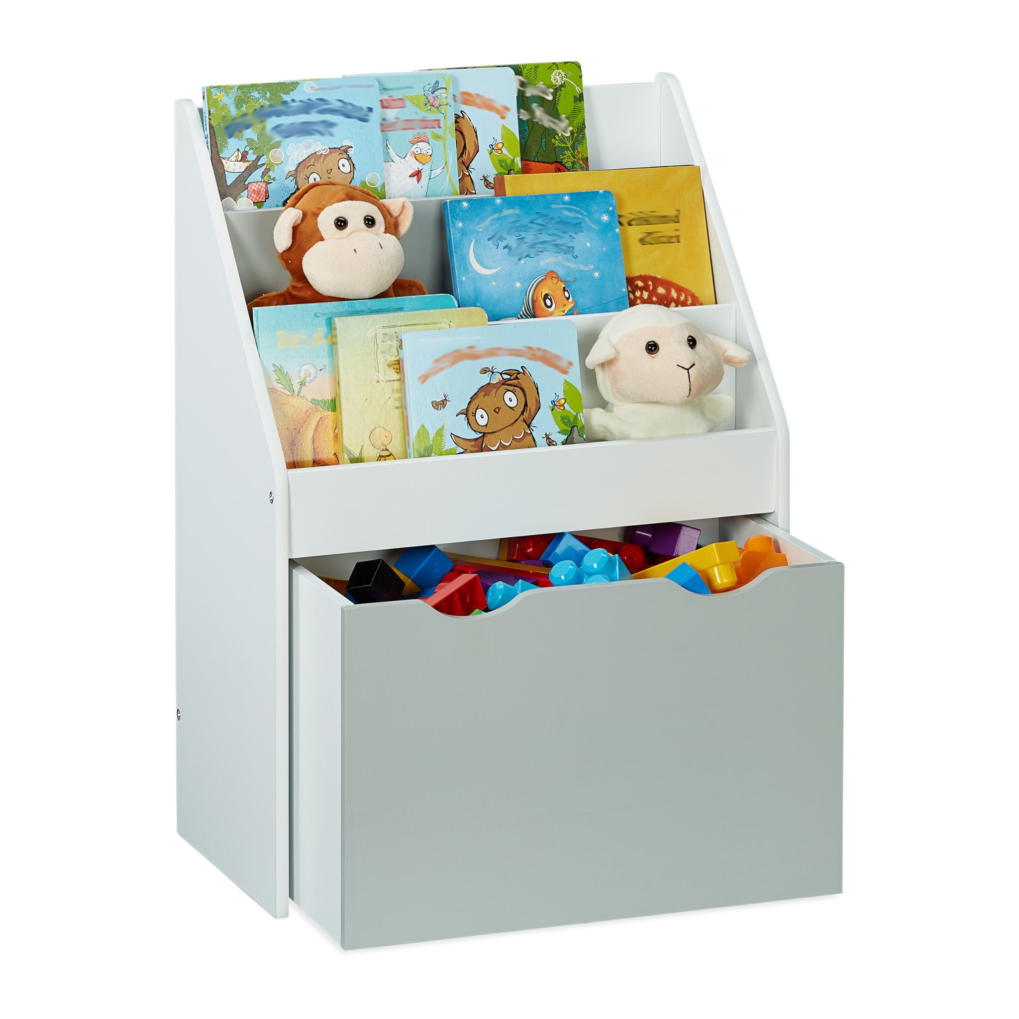 Kinderregal mit Spielzeugkiste Weiss-Grau