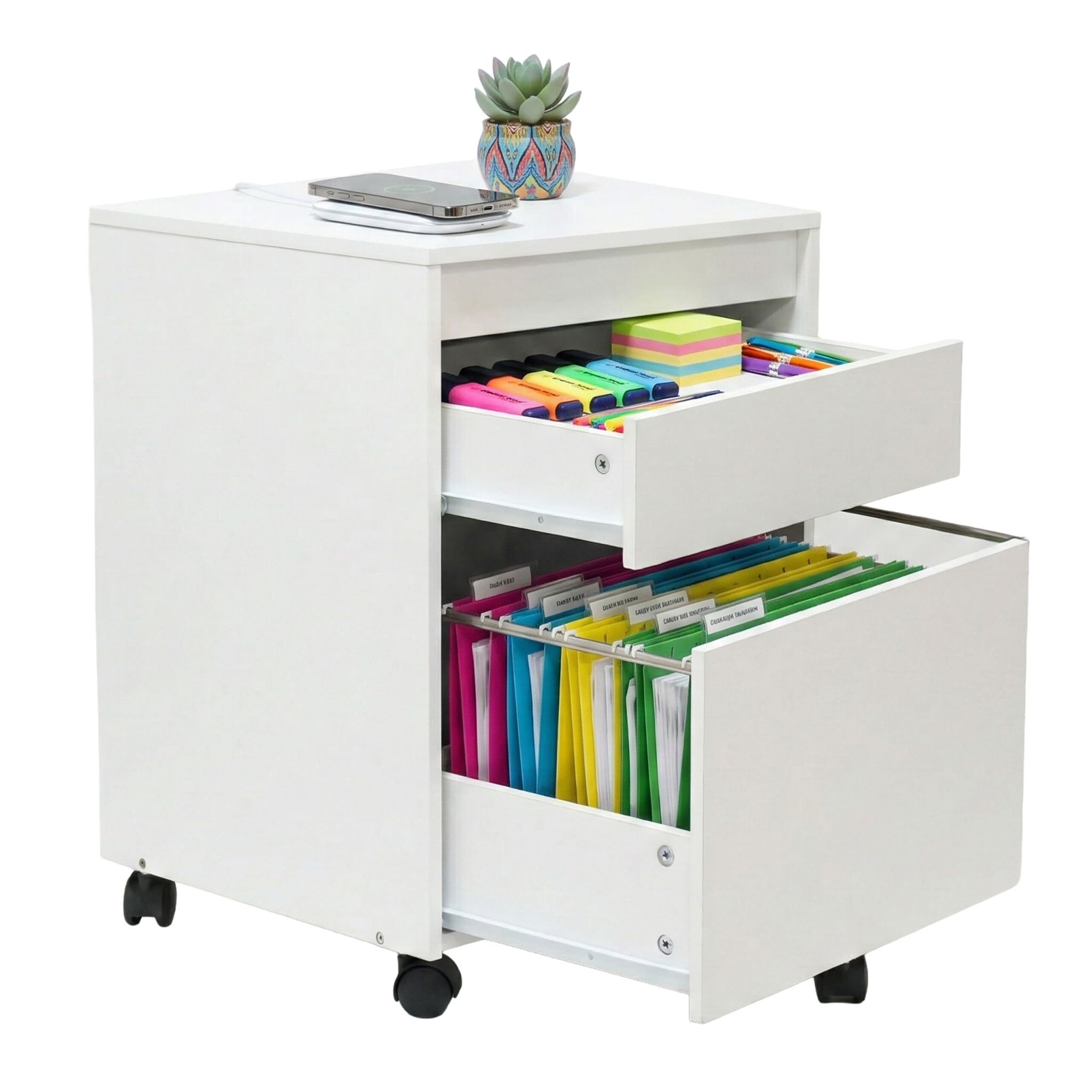Rollcontainer mit Hängeregister Weiss-Schwarz