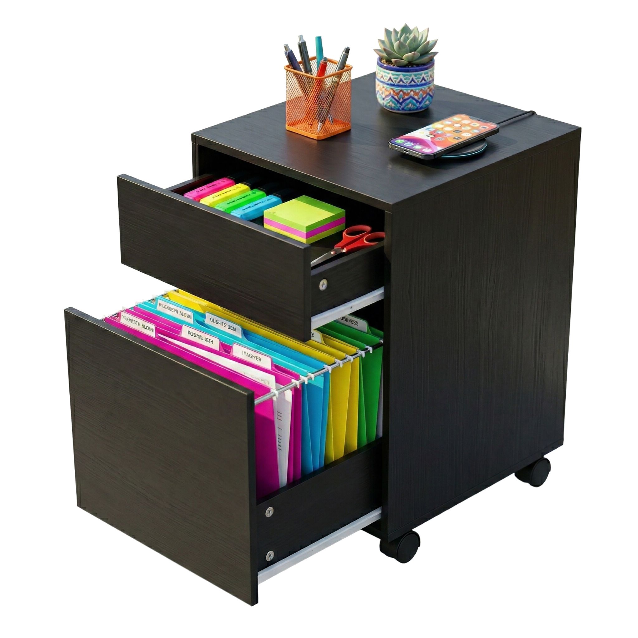 Rollcontainer mit Hängeregister Schwarz