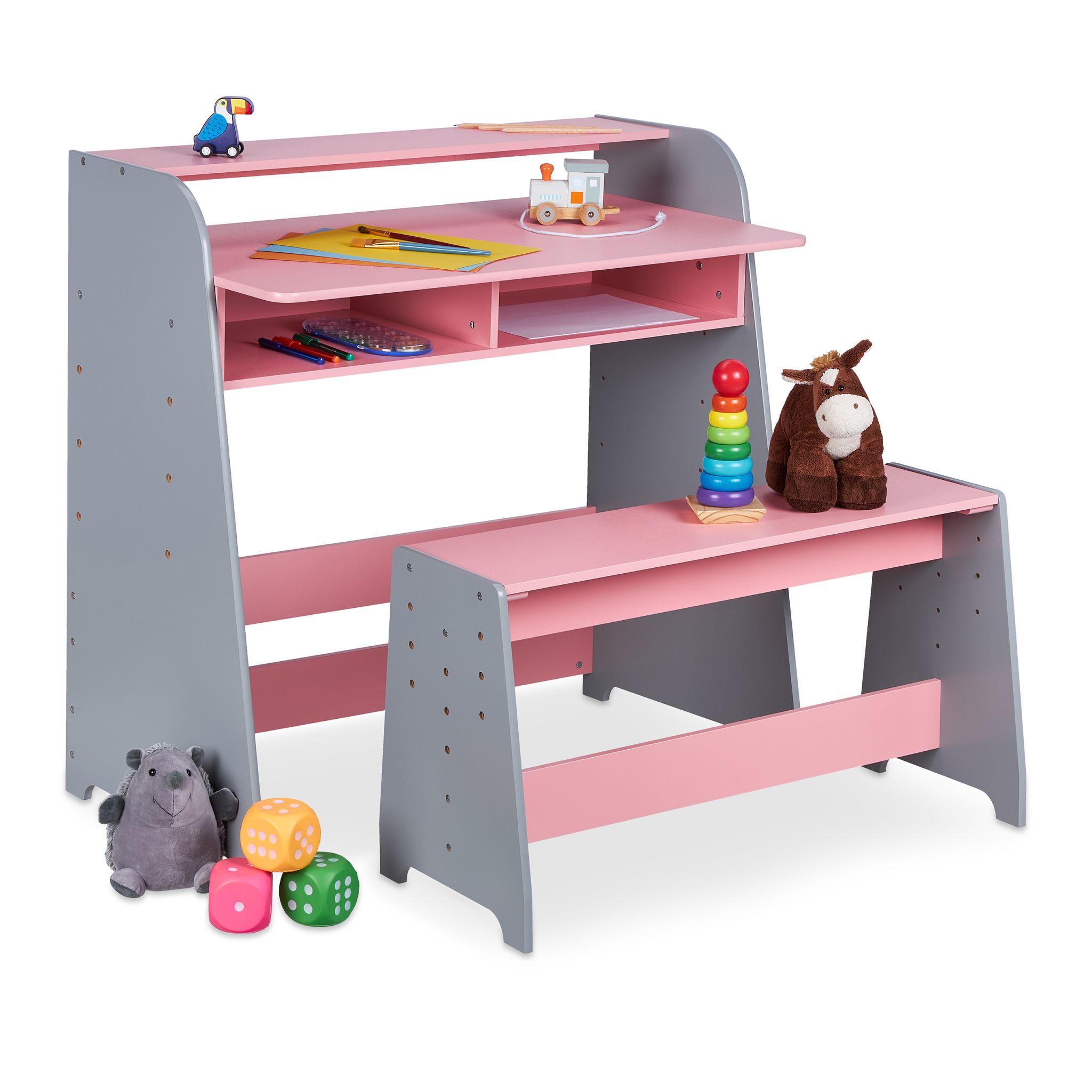 Kindertisch höhenverstellbar Rosa-Grau