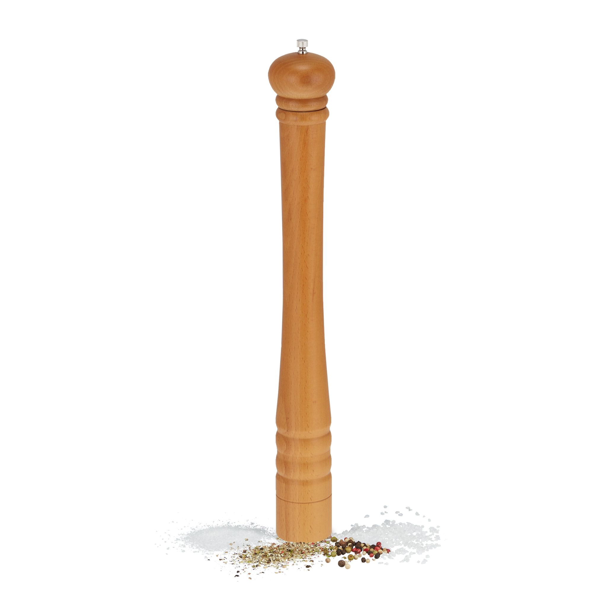 Salz- und Pfeffermühle XXL Holz Hellbraun-Silber