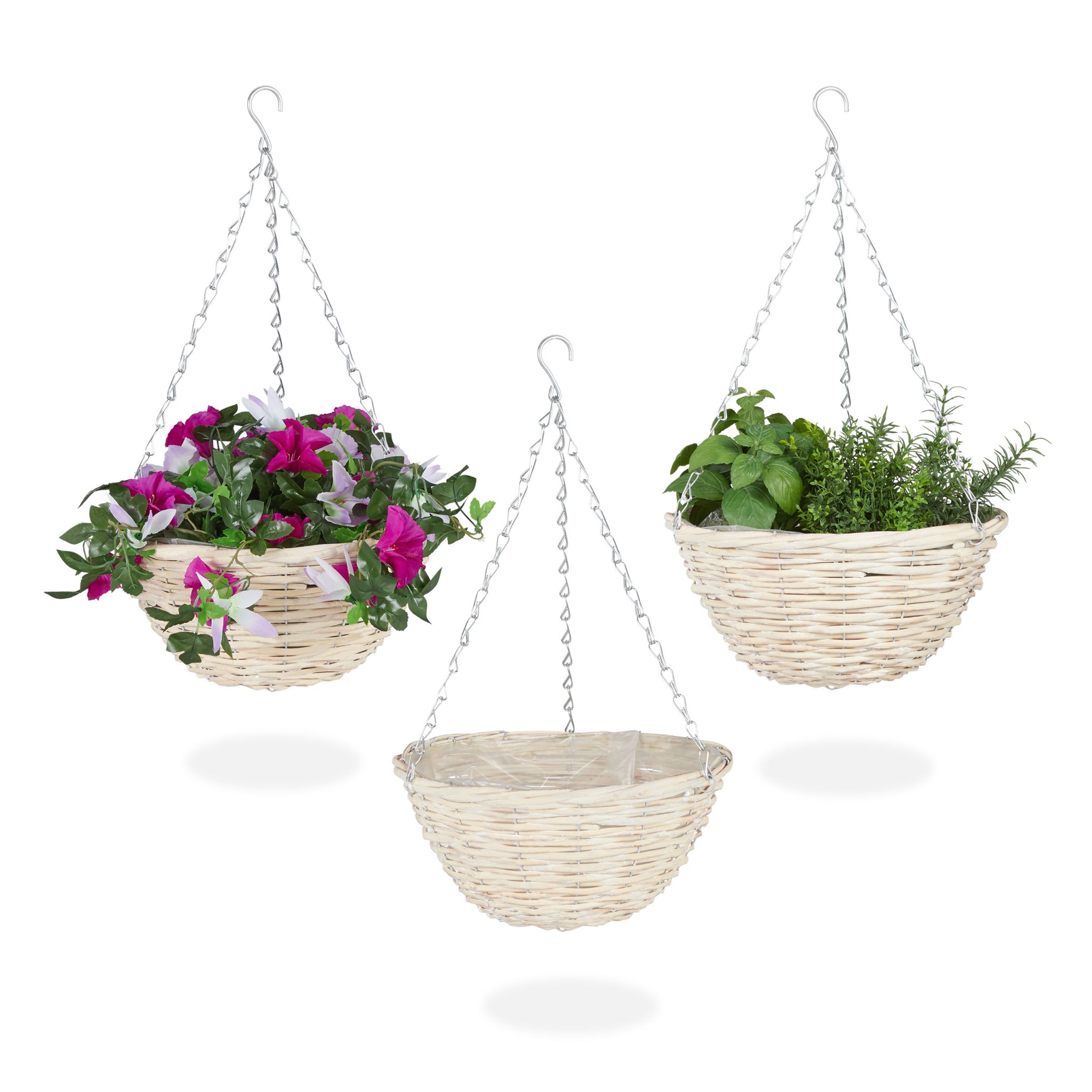 Geflochtene Blumenampel 3er-Set Beige