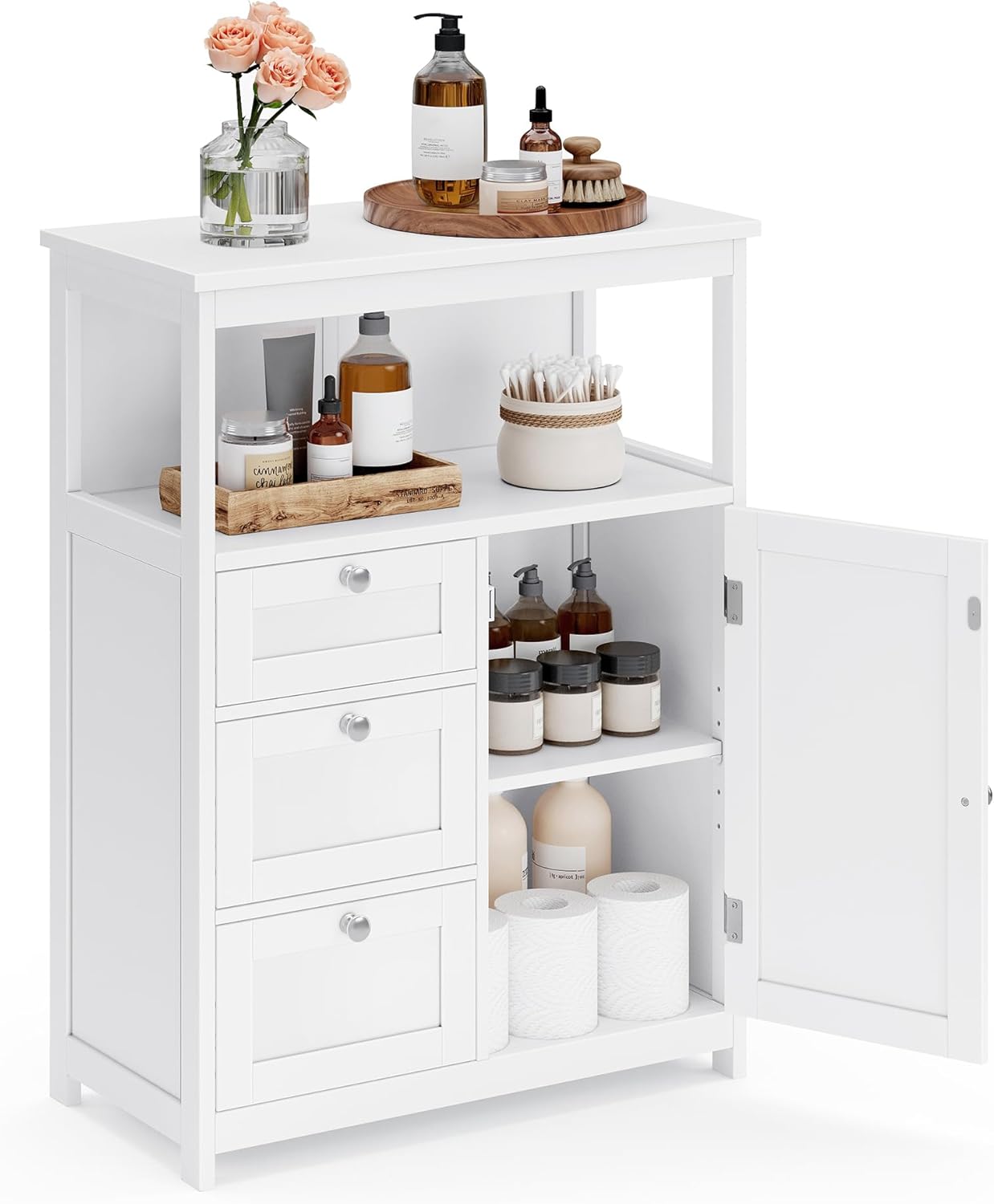 Badezimmerschrank 3 Schubladen weiss Holz