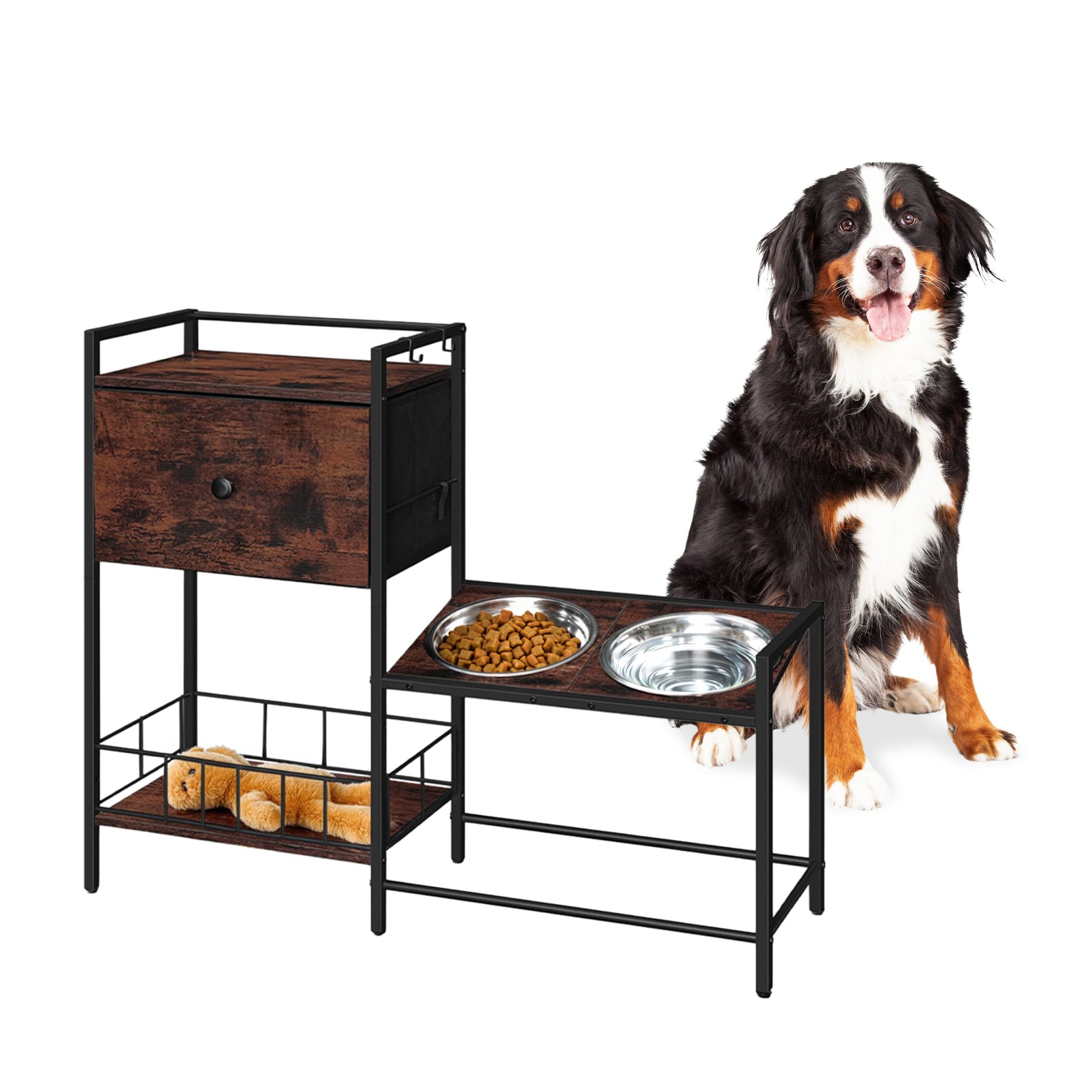 Futterstation Hunde mit Stauraum Braun-Schwarz