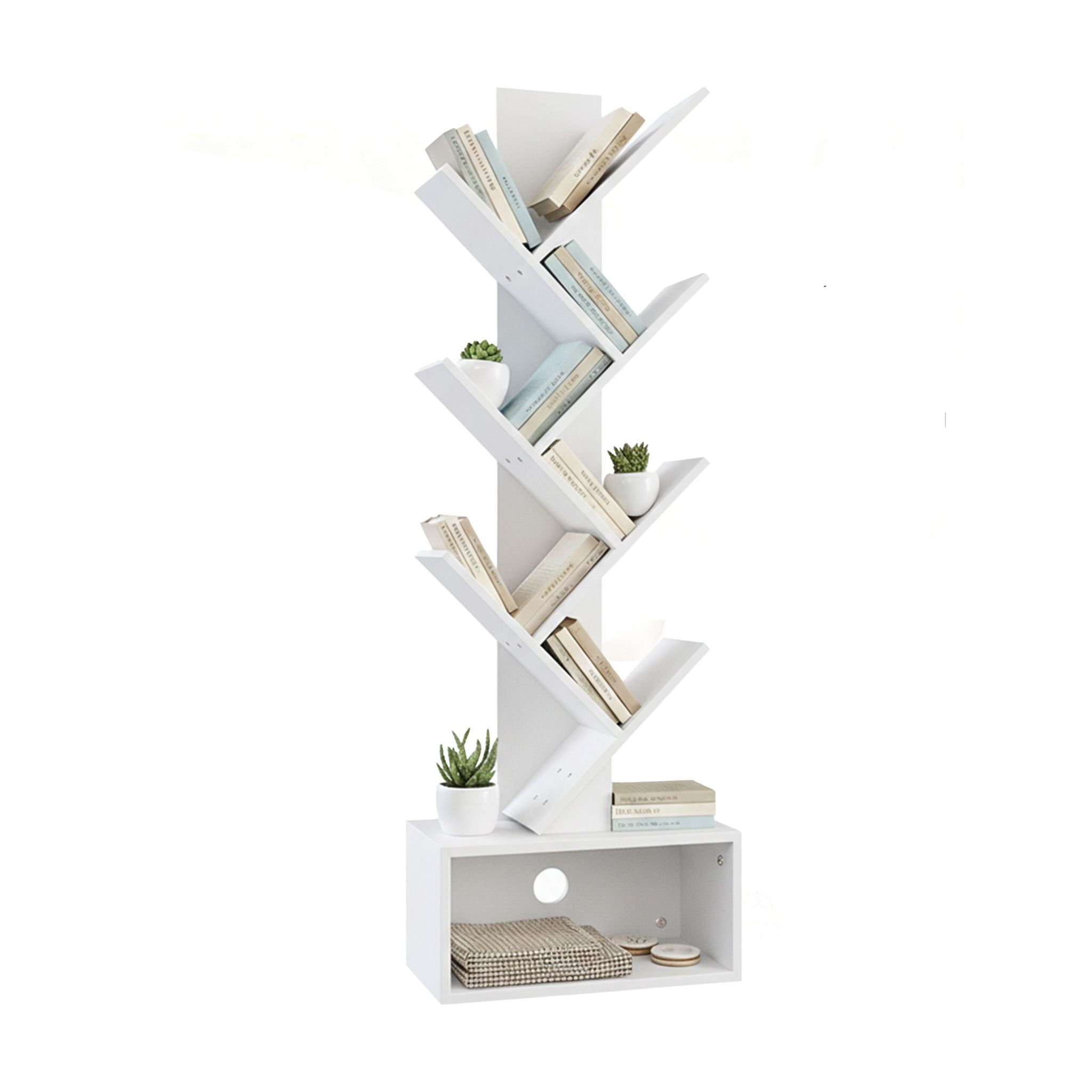 Bücherregal 6 Ebenen Baum-Design Weiss