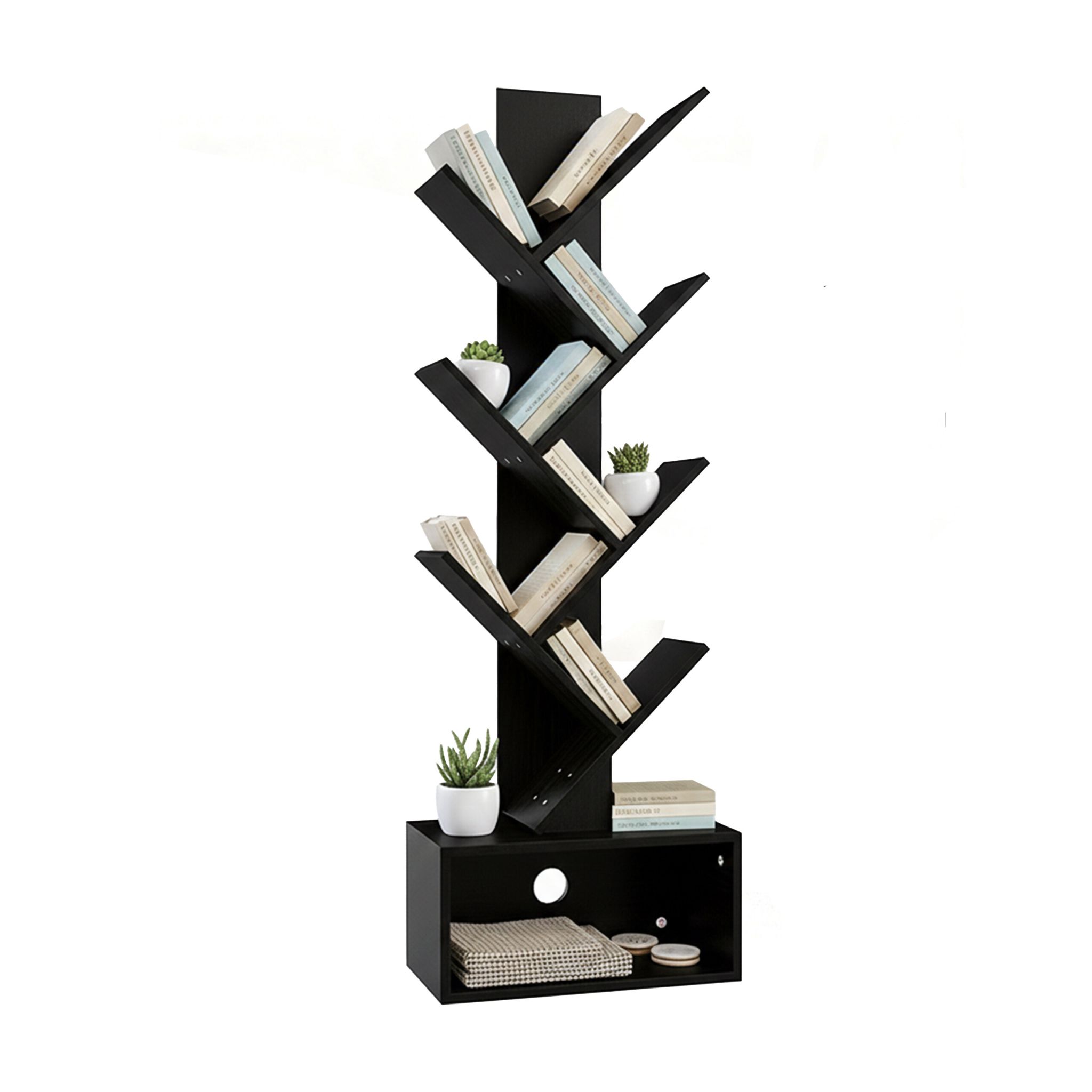 Bücherregal 6 Ebenen Baum-Design Schwarz