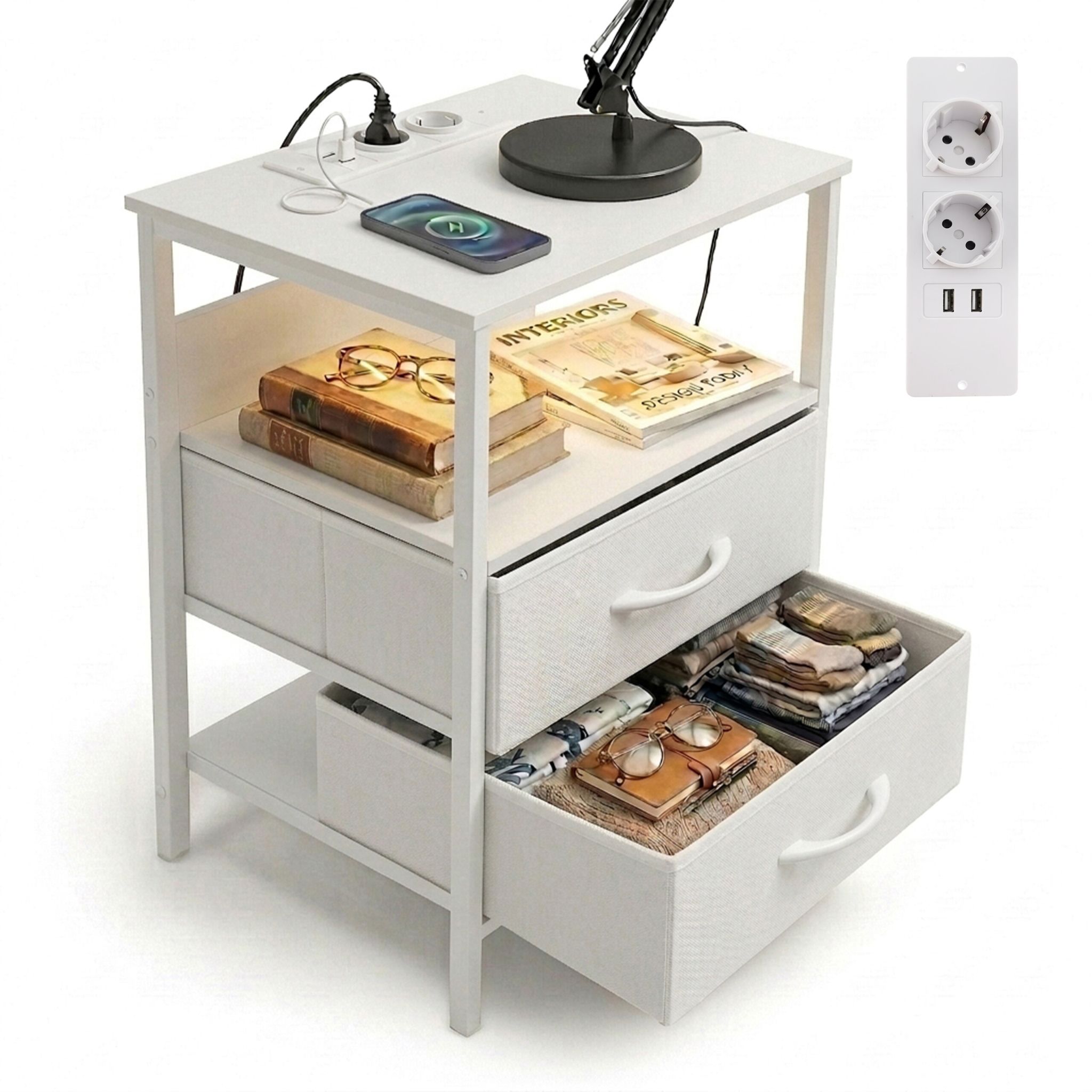 Beistelltisch mit LED & USB-Anschluss Weiss