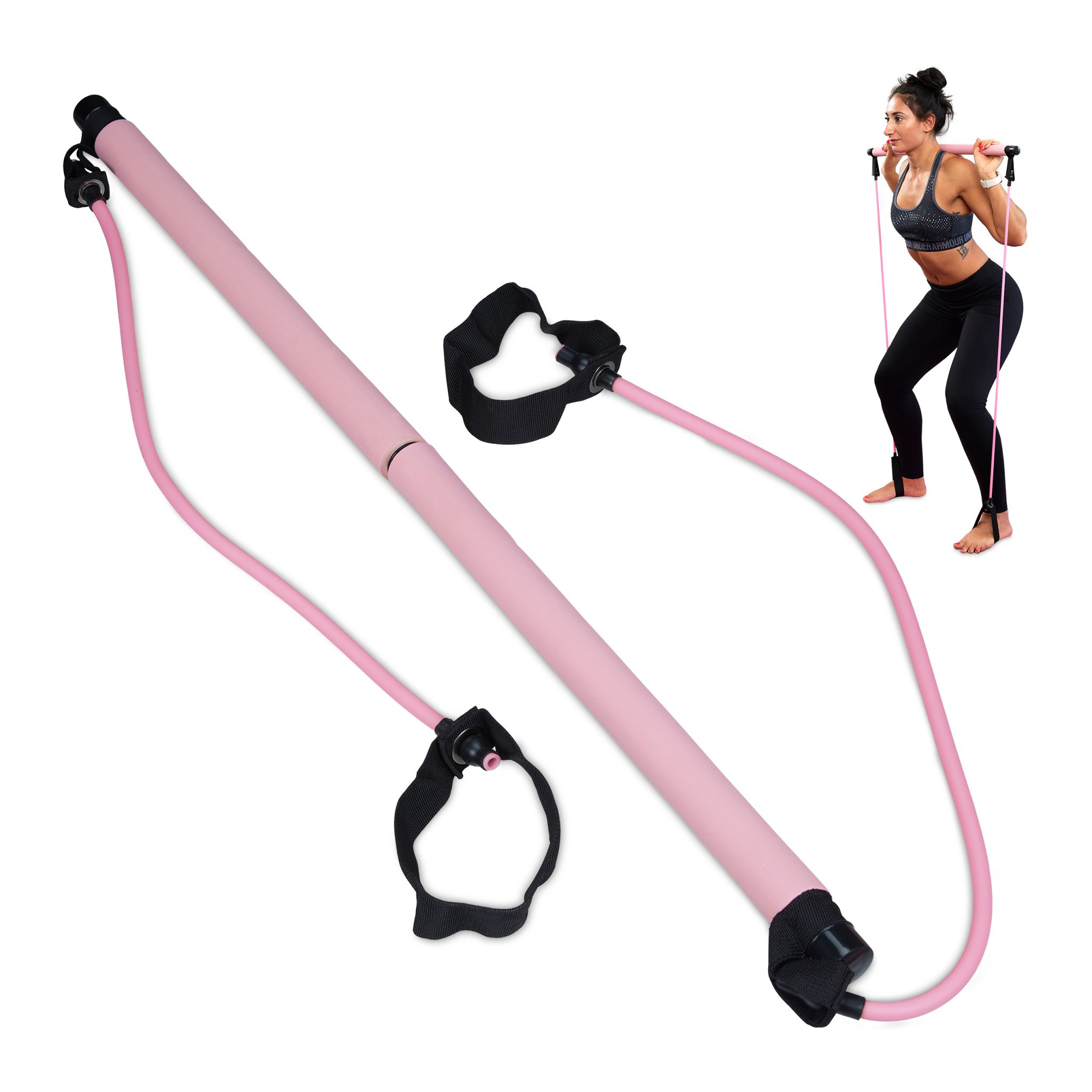 Pilatesstab mit Widerstandsbändern Pink-Schwarz