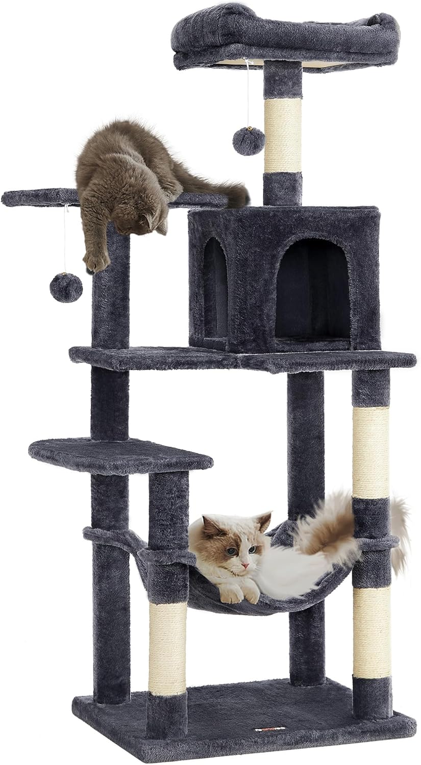 Kratzbaum Katzenhaus mit Hängematte rauchgrau