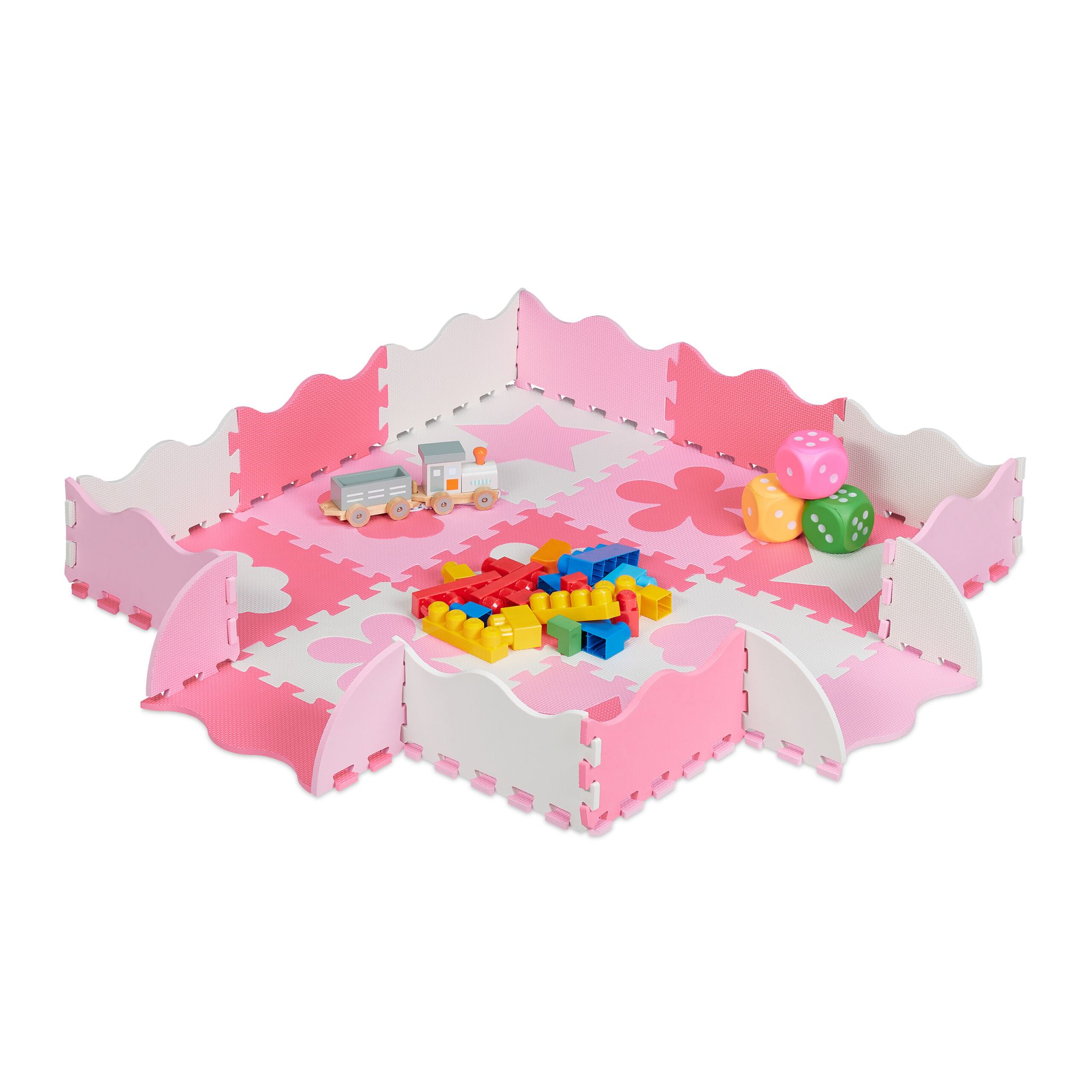 Puzzlematte mit Rand 34-tlg. Weiss-Pink-Rosa