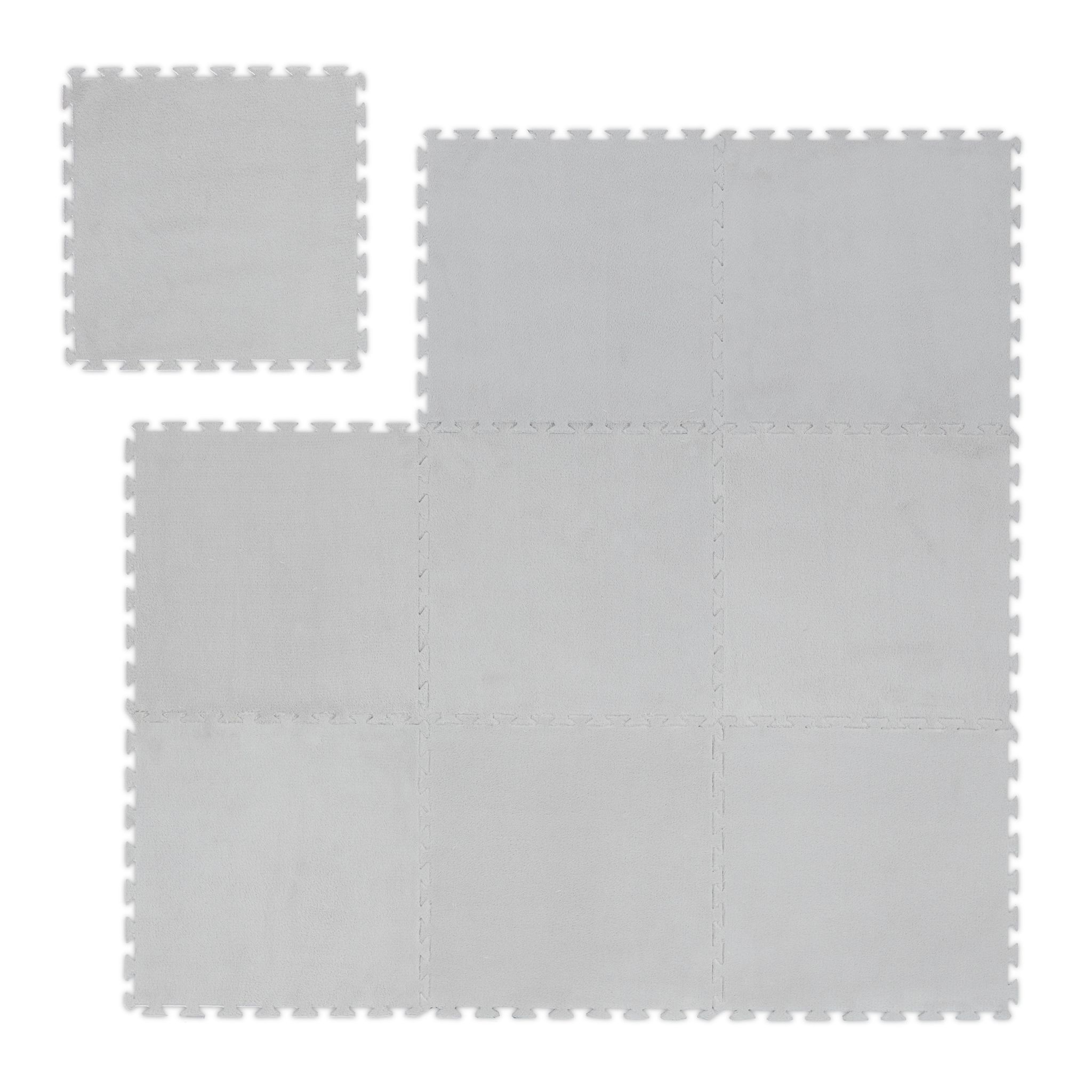 Flauschiger Puzzleteppich 9er-Set Grau
