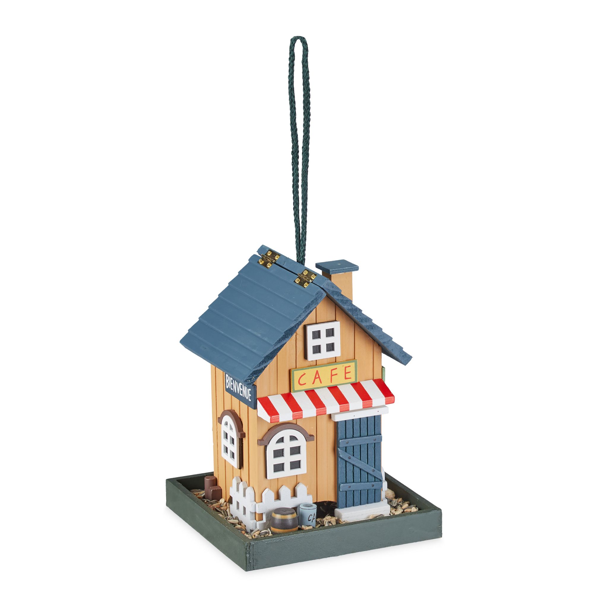 Vogelfutterhaus zum Aufhängen Weiss-Blau-Hellbraun