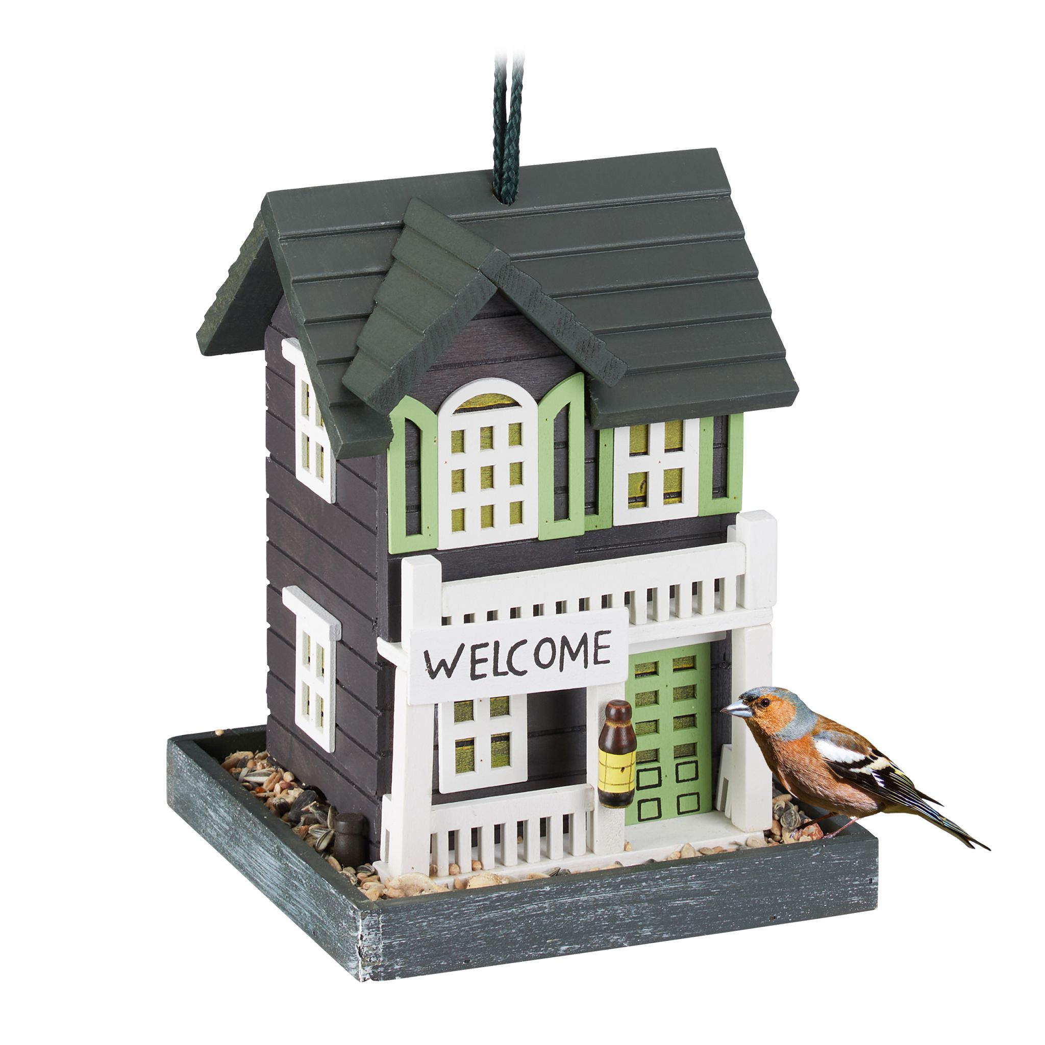 Vogelfutterhaus zum Aufhängen Anthrazit-Weiss-Dunkelgrün