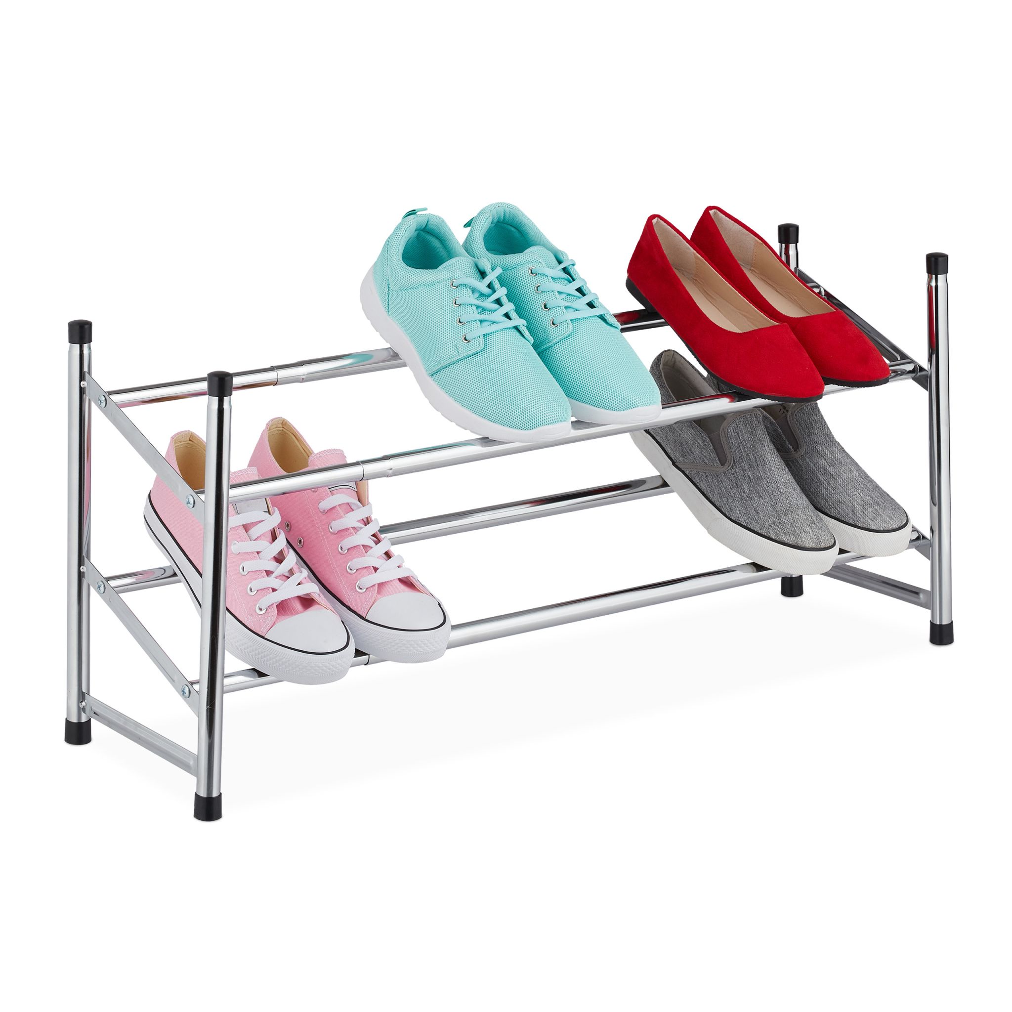 Schuhregal ziehbar Schwarz-Silber