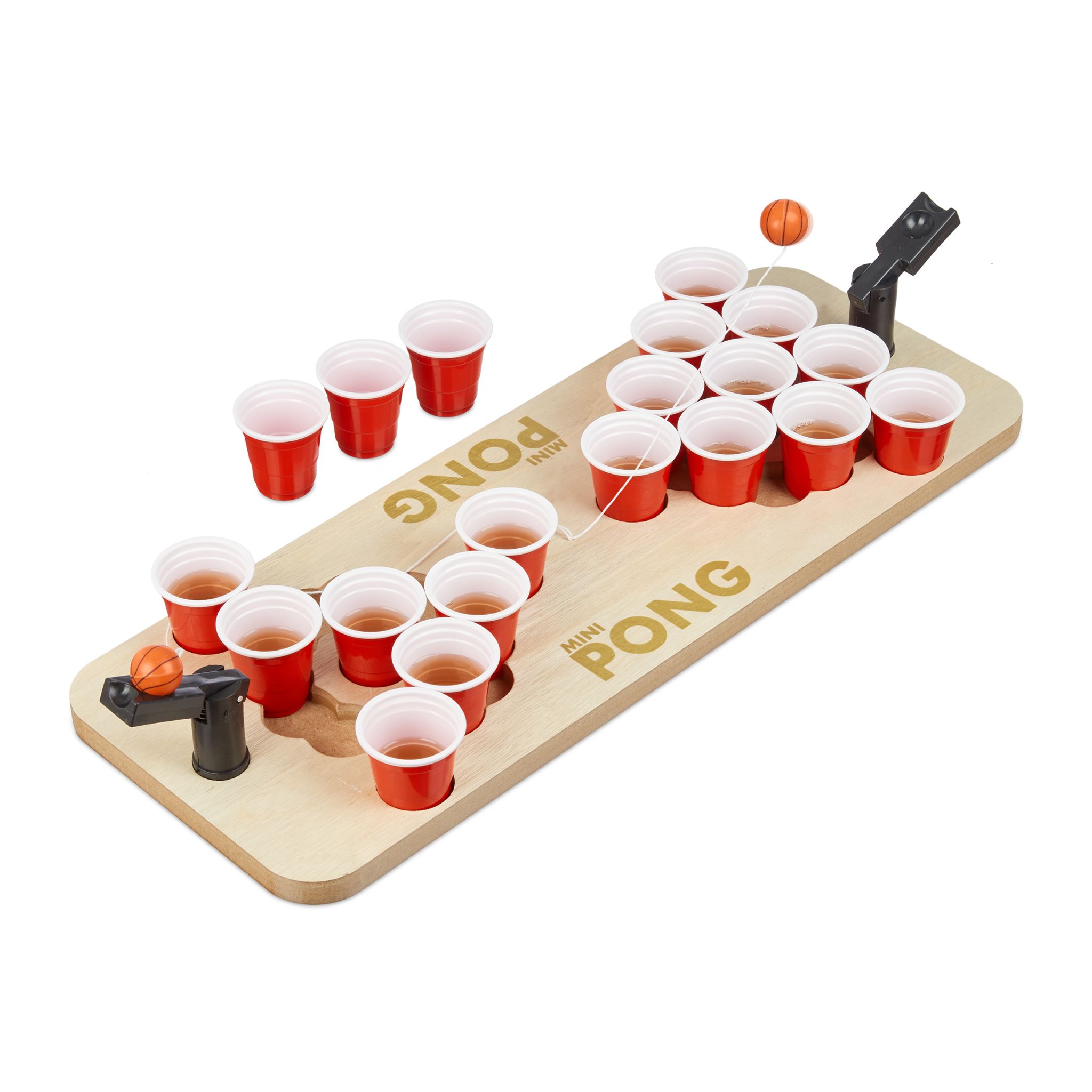 Mini Beer Pong mit Bechern Weiss-Hellbraun-Rot