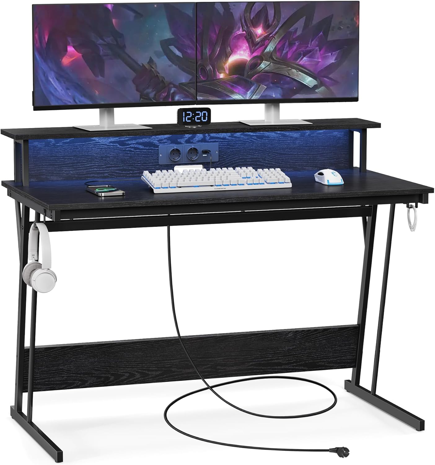 Gaming-Tisch LED Stahl schwarz