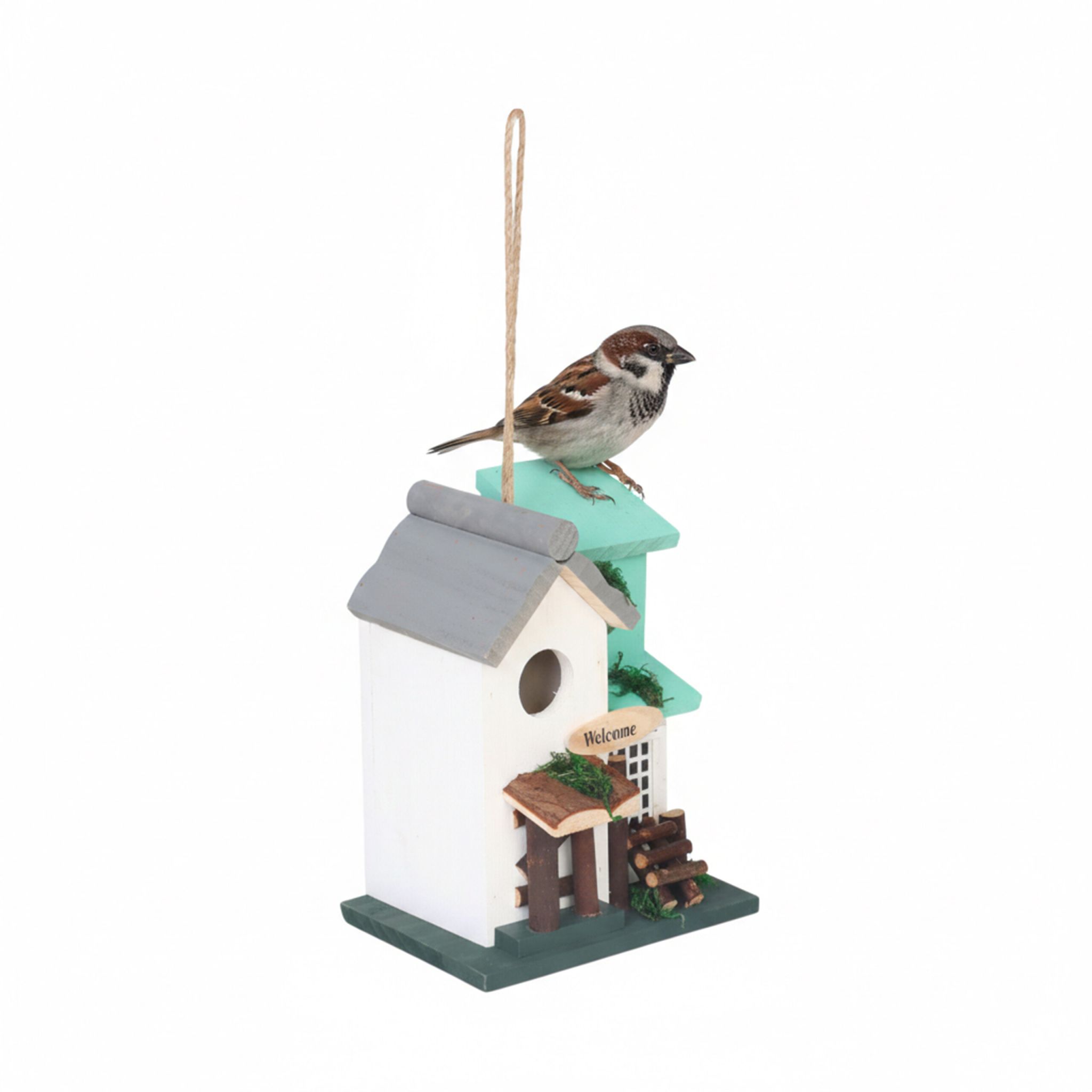 Deko Vogelhaus Landhausstil Weiss-Türkis-Grau